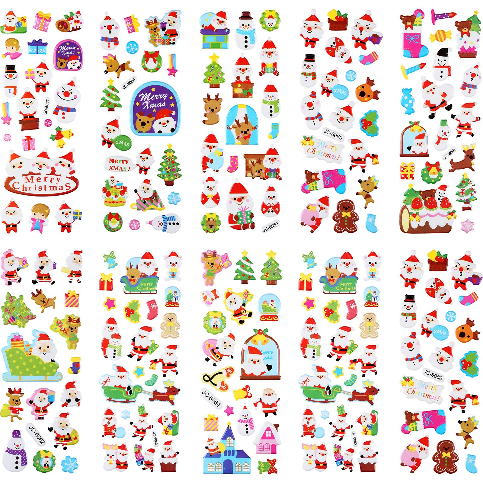 Zonon 10 Sheets 3D Puffy Stickers, Christmas Theme Stickers Include Christmas Tree, Santa, Snowman, Snowflakes, Reindeer