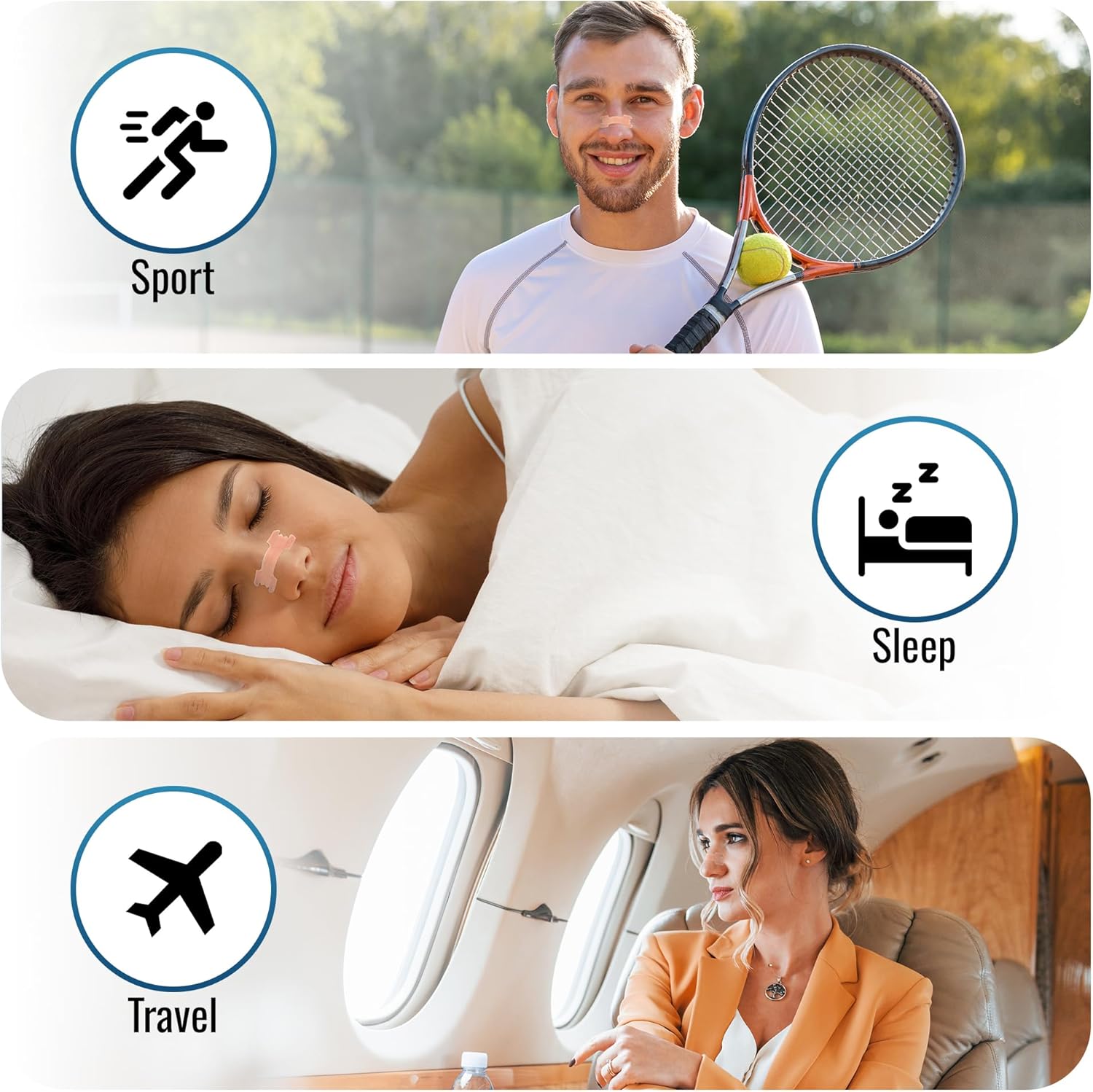 Nasal Strips for Snoring 50 Pieces, Nose Strips to Stop Snoring and Airflow Support, Nasal Congestion Anti Snoring Strips for Men Women, Nose Tape for Sports and Sleep (50) - Image 6