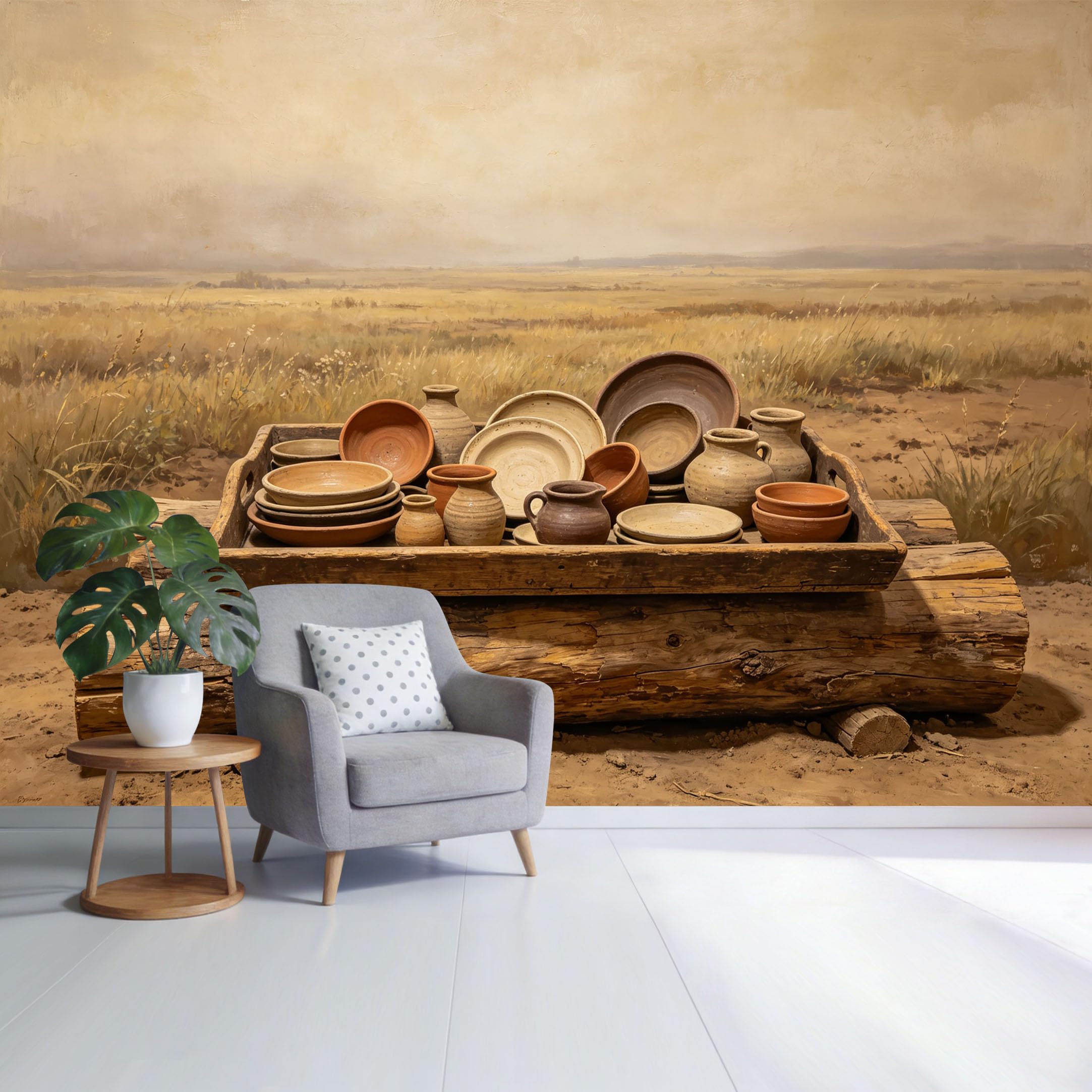 Custom Size Wall Mural Rustic Farmhouse Clay Pottery Landscape Vintage Country Field Still Life SelfAdhesive Wall Fabric Removable Wallpaper for Home Office Decor