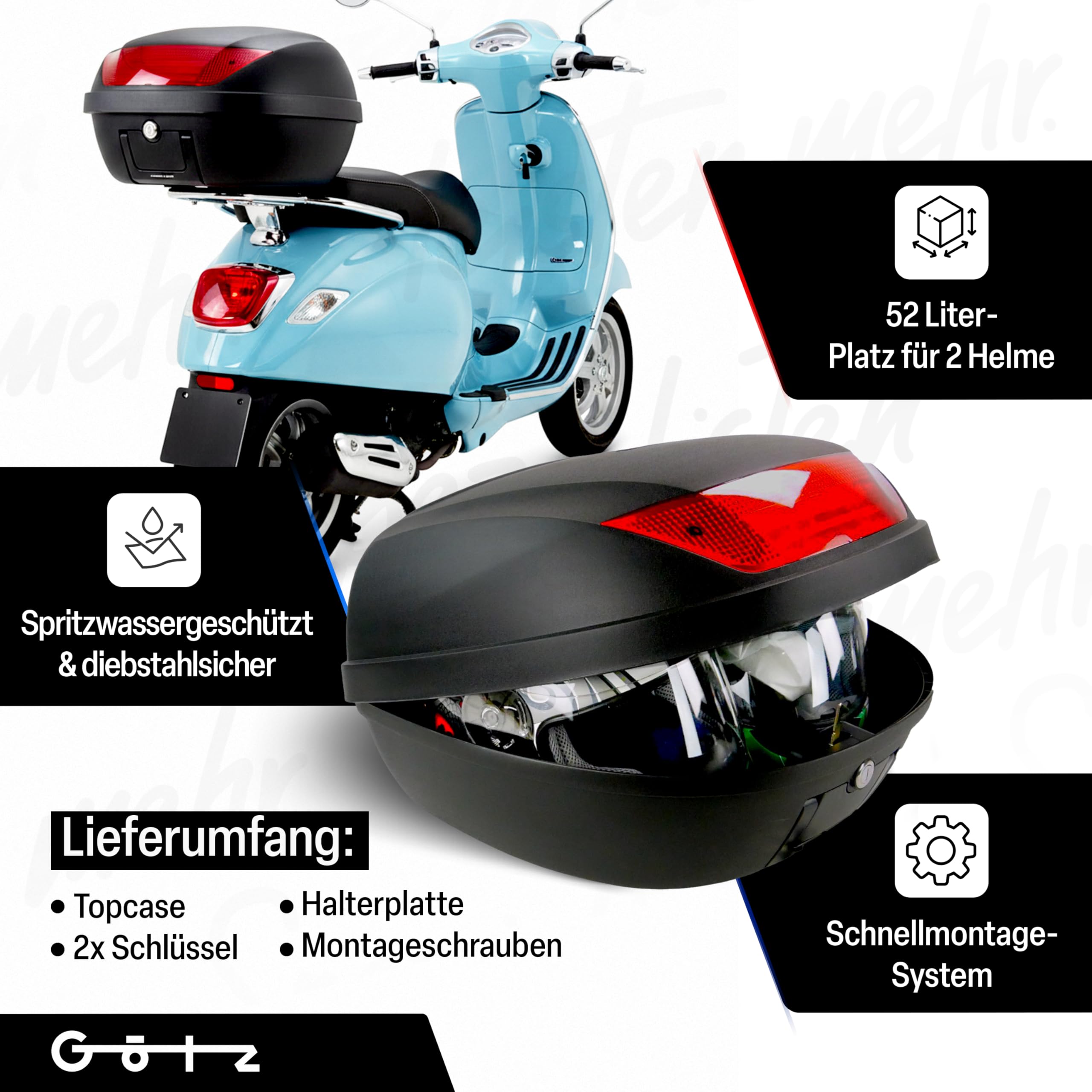 Götz Topcase XXL Motorradkoffer passend 2 Helme Top case 52L Roller Motorrad Quad