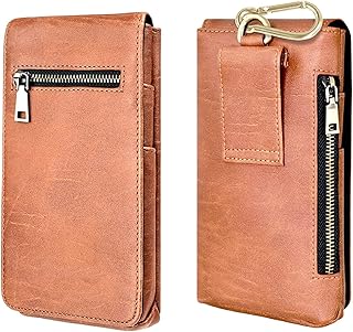 Wtukmo Cell - Funda para iPhone Ipone 13, 13 Mini, 13 Pro, 13 Pro Max, bolsa de soporte con trabilla para cinturón, fundas deportivas con cremallera (color: marrón, tamaño: 13pro 6.1 pulgadas)