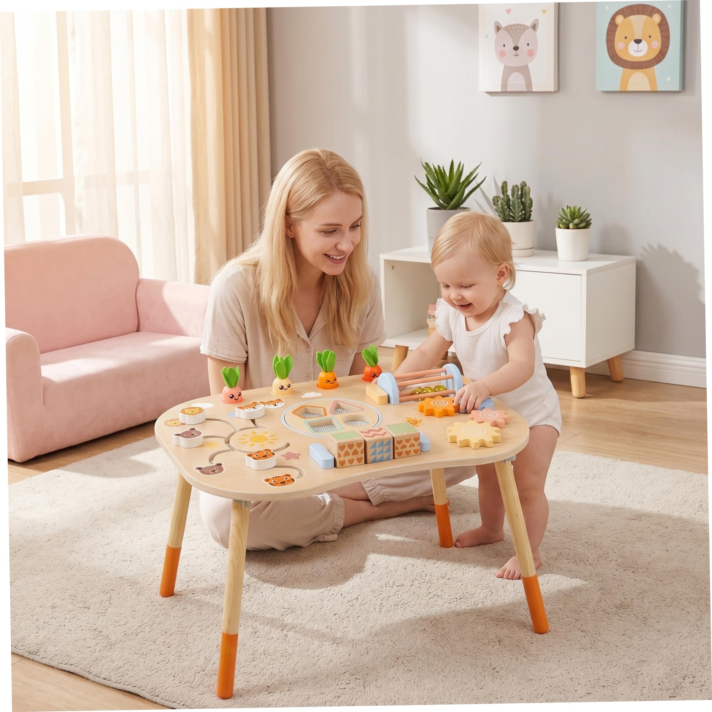 Mesa de Actividades para niños pequeños, Mesa de Actividades para niños pequeños, sensorial Montessori 6 en 1 para de 1 a 3 años, Juguete de Madera para bebés, Amarillo, sensorial, par
