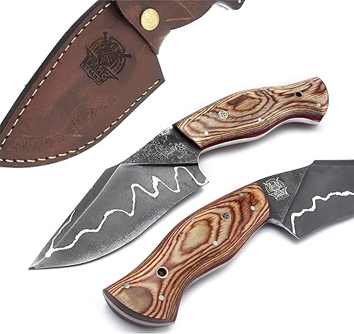 SHINY CRAFTS Cuchillo forjado hecho a mano, cuchillo de hoja fija, cuchillo skinner, cuchillo de caza, cuchillo de acero D2 core 1080, patrón San