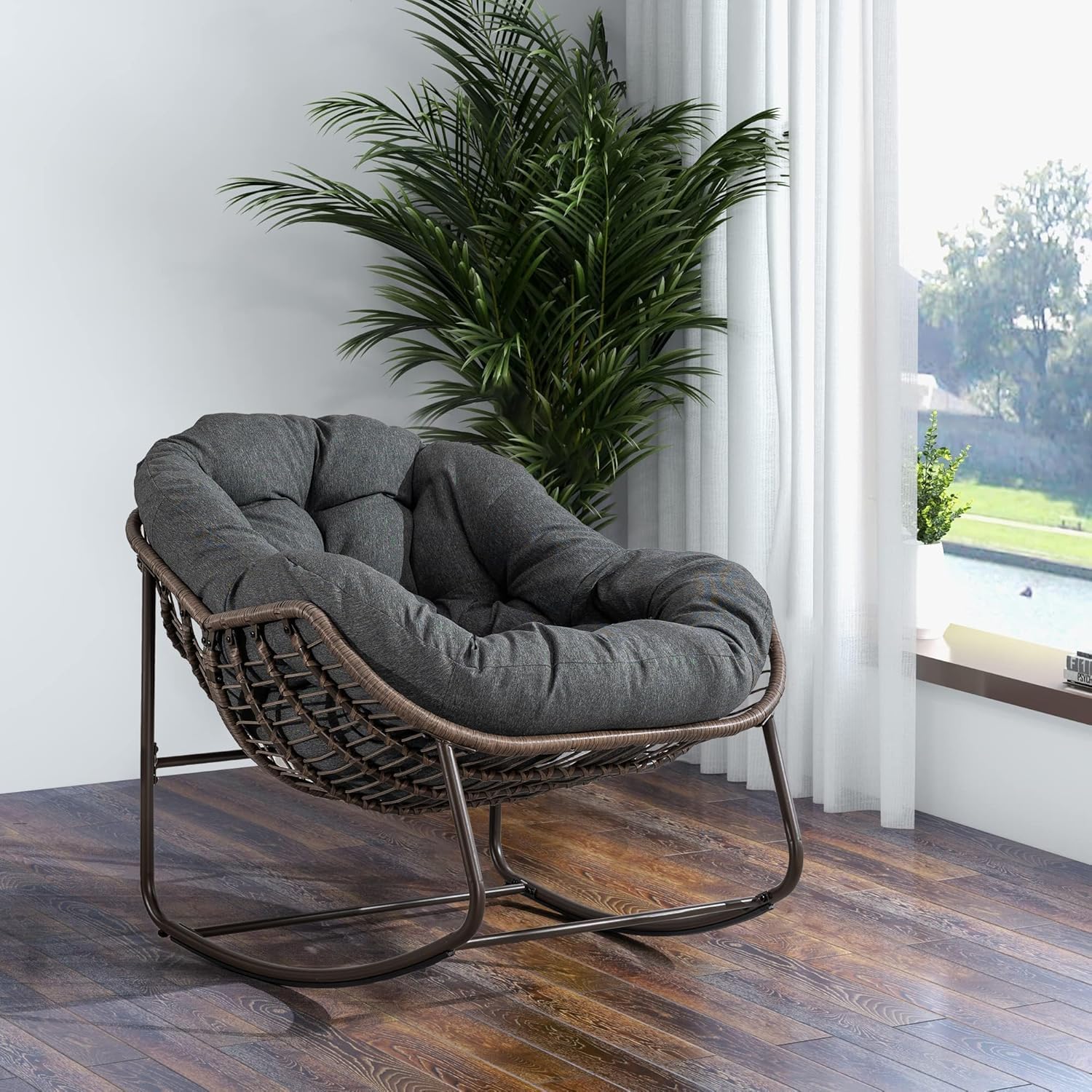 Silla Mecedora con Cojín Sillon de Relax con Soporte de Hierro para Habitación o Salón 150 kg,01