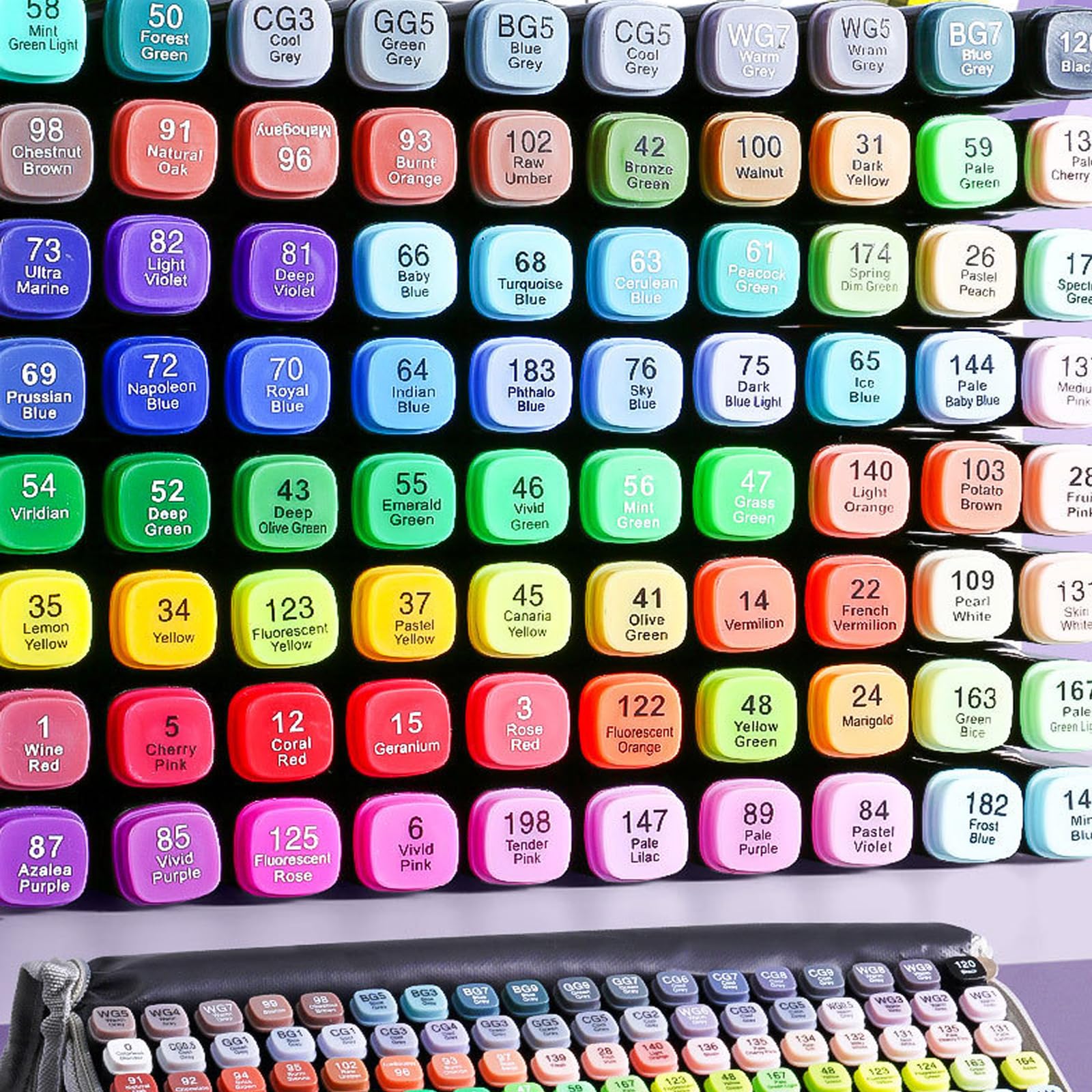168 Colors Alcohol Markers Set Colouring Art Marker Pens Dual Tip Graphic Sketch Pens Coarse Pens with Carry Case for Sketching Painting Manga Design (Black) - Image 4