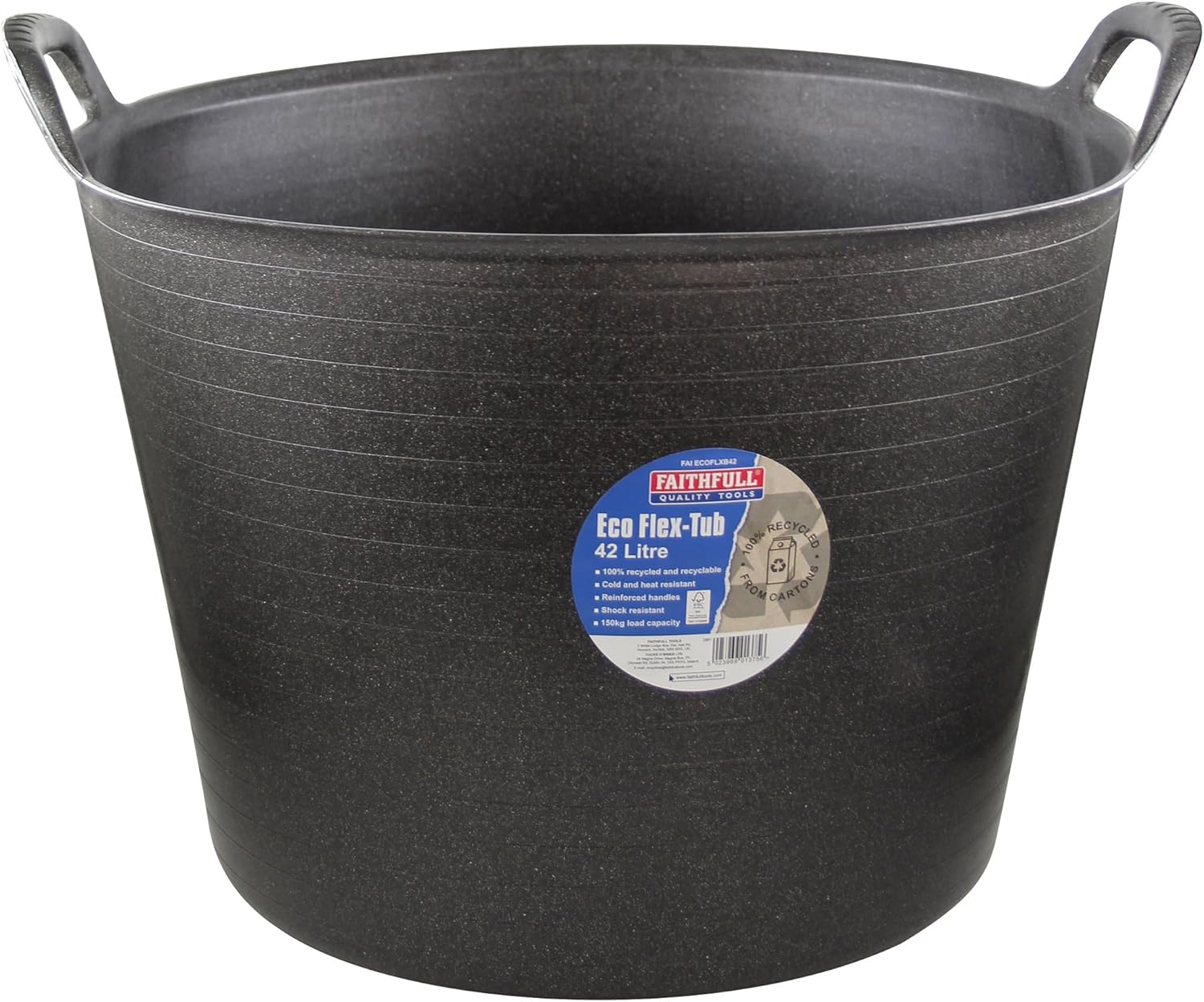 Faithfull Eco Flex Tub, Multi-Purpose, Durable & Sustainable Flexible Bucket with Reinforced Handles – 42 Litre (9gl), Black