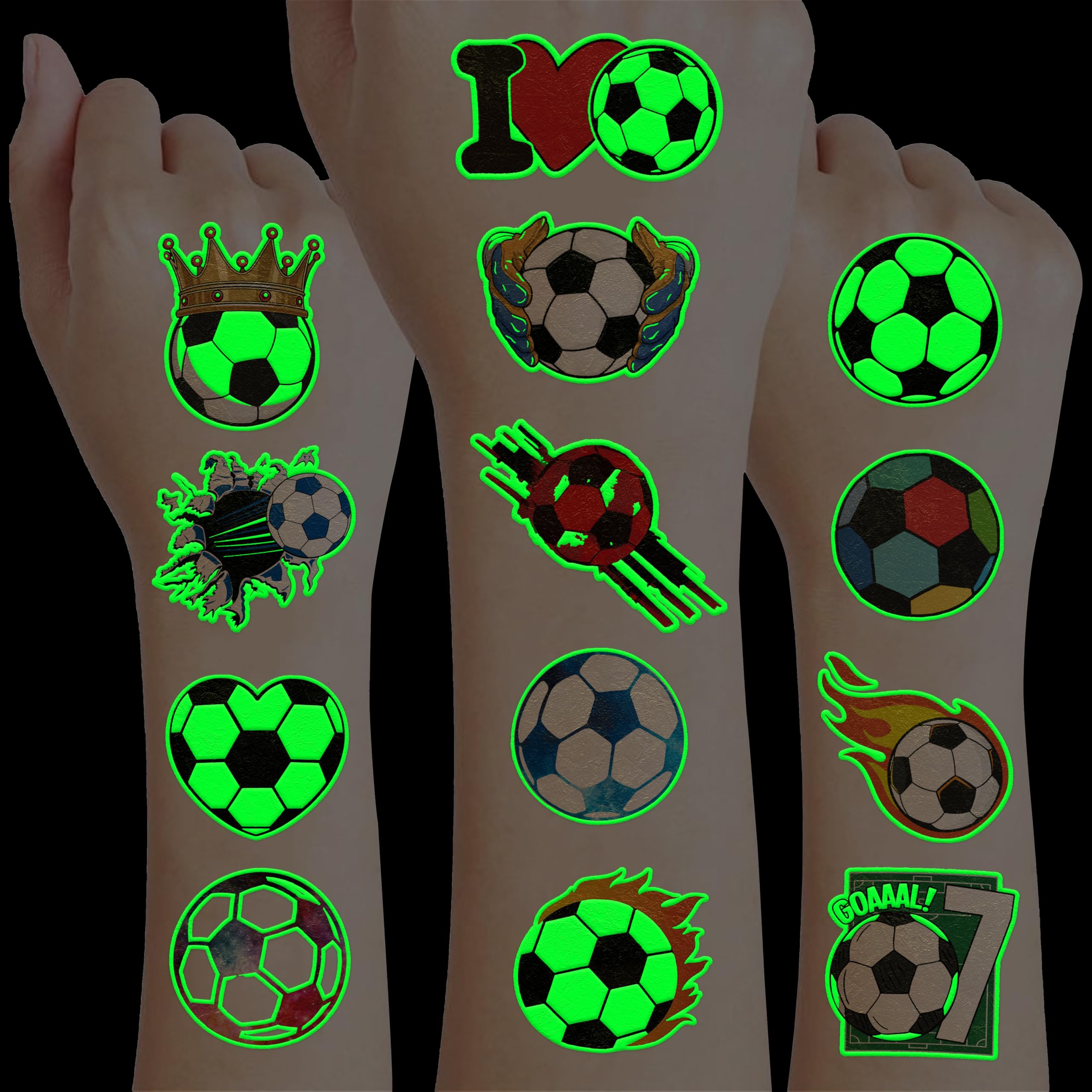 96 PCS Glow In The Dark Soccer Ball Pre-Cut Temporary Tattoos Luminous