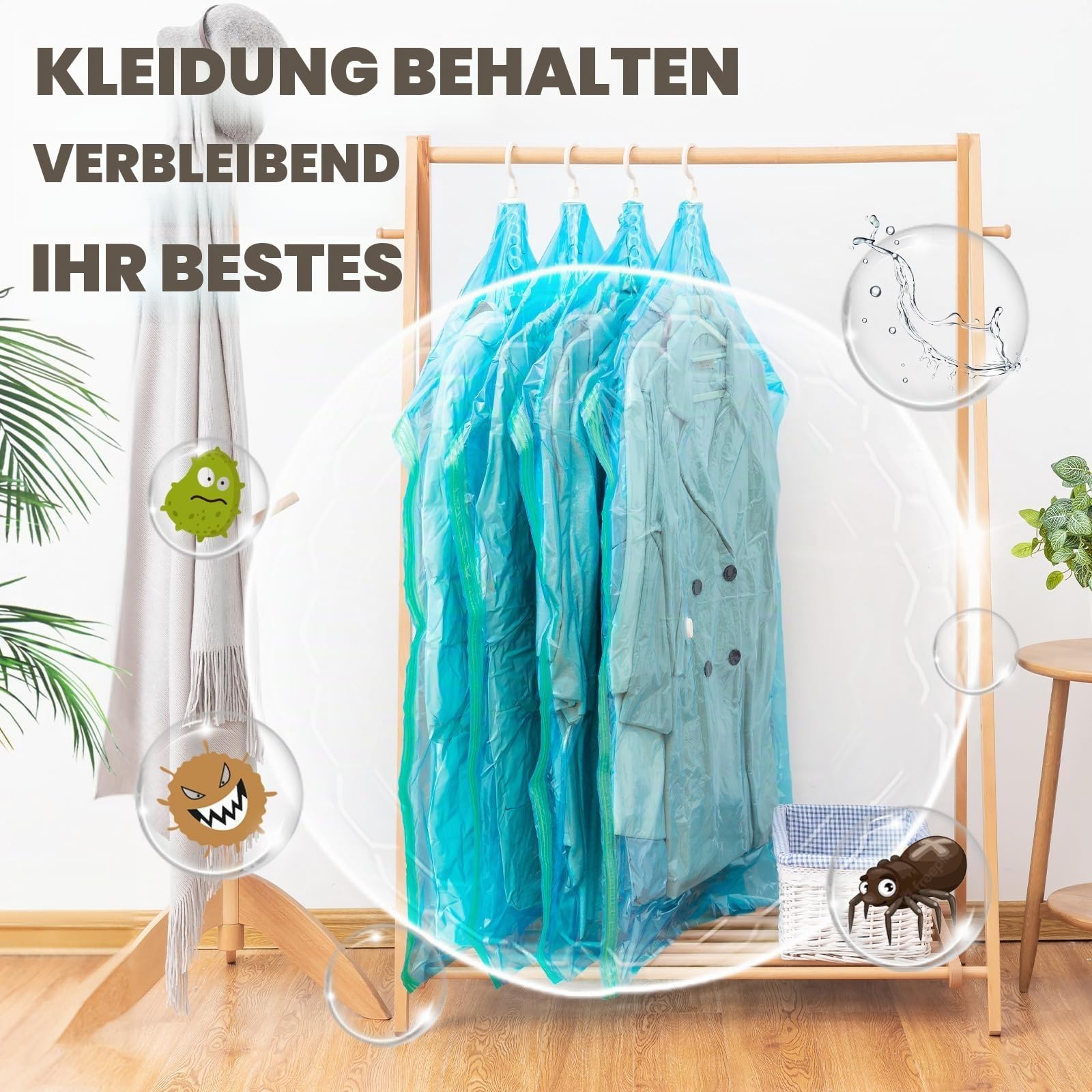TAILI Vakuumbeutel für Kleidung Hängend, Vacuum Bags for Clothing Vakuumierbeutel Kleidung Mit Kleiderhaken Aufbewahren von Jacken, Anzüge und Kleid Vakuum Platzsparer für Zuhause Reise,6 Combo | Vakuumierbeutel Kleidung Mit Kleiderhaken Aufbewahren von J