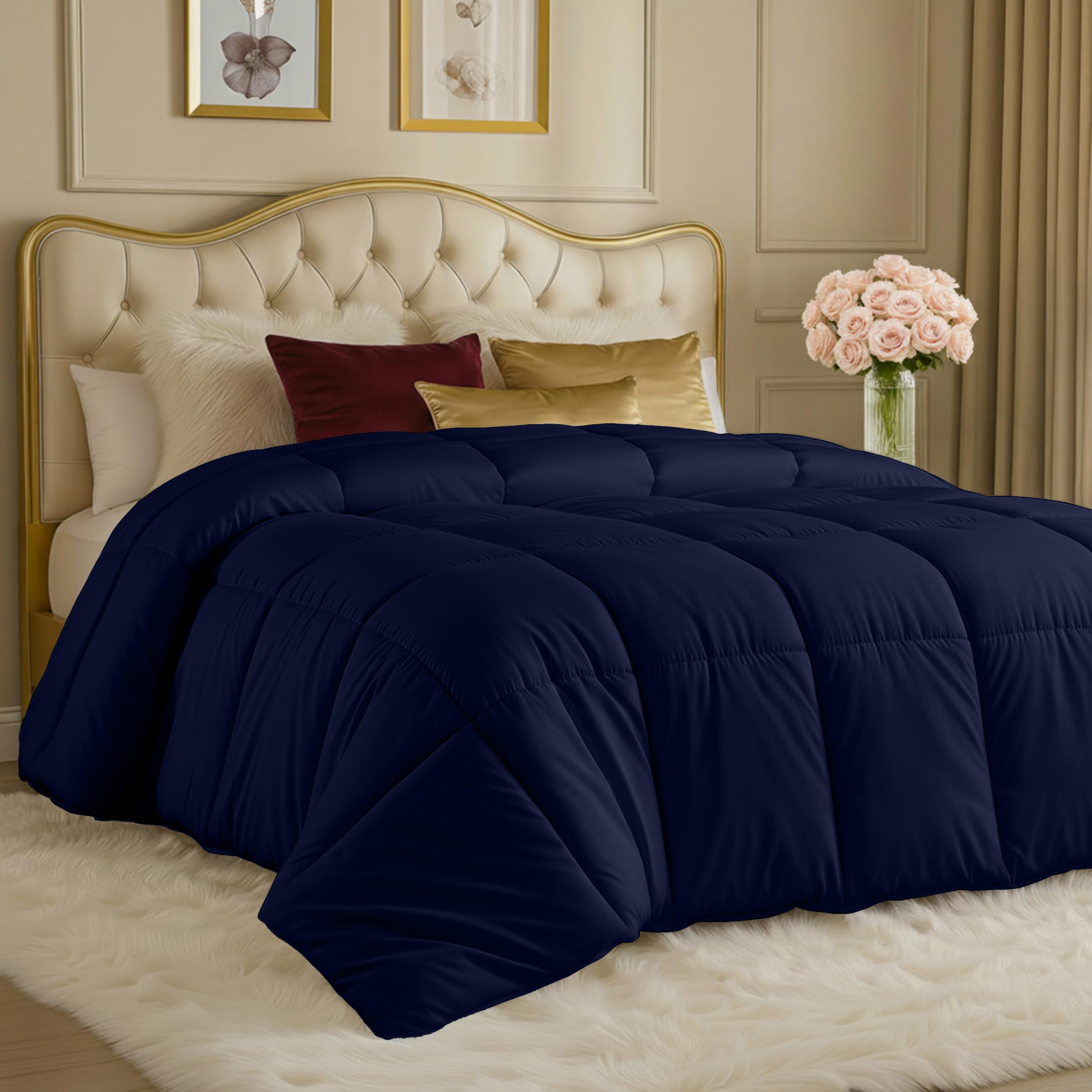 Utopia Bedding All Season 250 GSM Comforter - Soft Down Alternative Comforter - Plush Siliconized Fiberfill Duvet Insert - Box Stitched (Full/Queen, Navy)