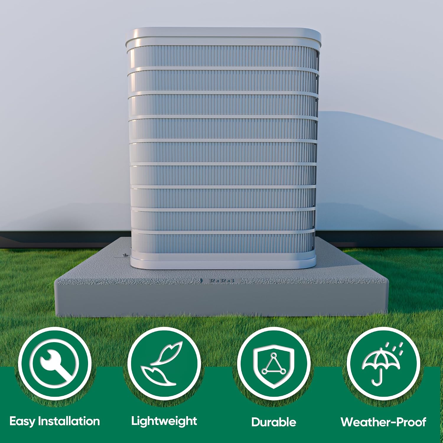 mini split ductless air conditioning pad: heat pump systems, ac condenser pad, floor mounting base pad, comfort mini split, anti-vibration pad for outside hvac unit, 32" x32" x3" 32" x 32" x 3"