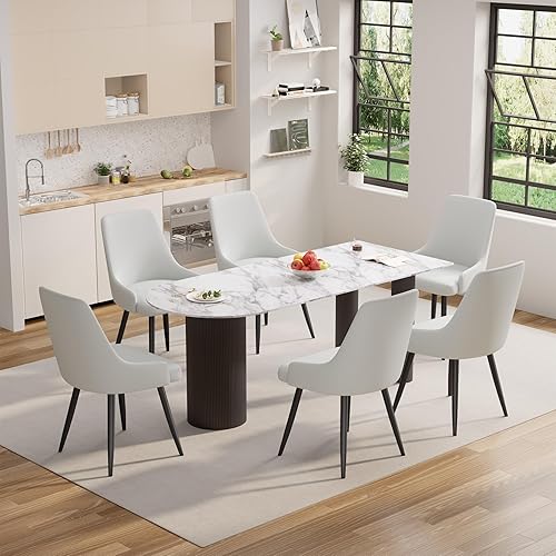 Miniatura 7 de Juego de 4 sillas de comedor modernas, espaciosas sillas de comedor con cojín grueso, cómodas sillas de comedor tapizadas de piel sintética con