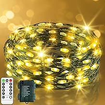 9.9 ft 60 LED Fairy Lights Battery Operated String Lights Green Copper Wire Christmas Lights with Remote Timer 8 Modes for Tree Greenery Bedroom Garland Wreath Garden Wedding Decoration Warm White