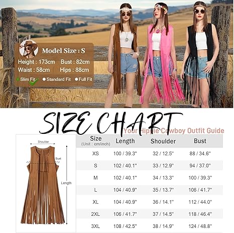 Chaleco Marron Disfraz Chaleco Hippie Con Borlas Años 70 - Estilo Vaquero Disco | Gamuza Sintética | Para Festivales Y Fiestas Chaqueta Flecos