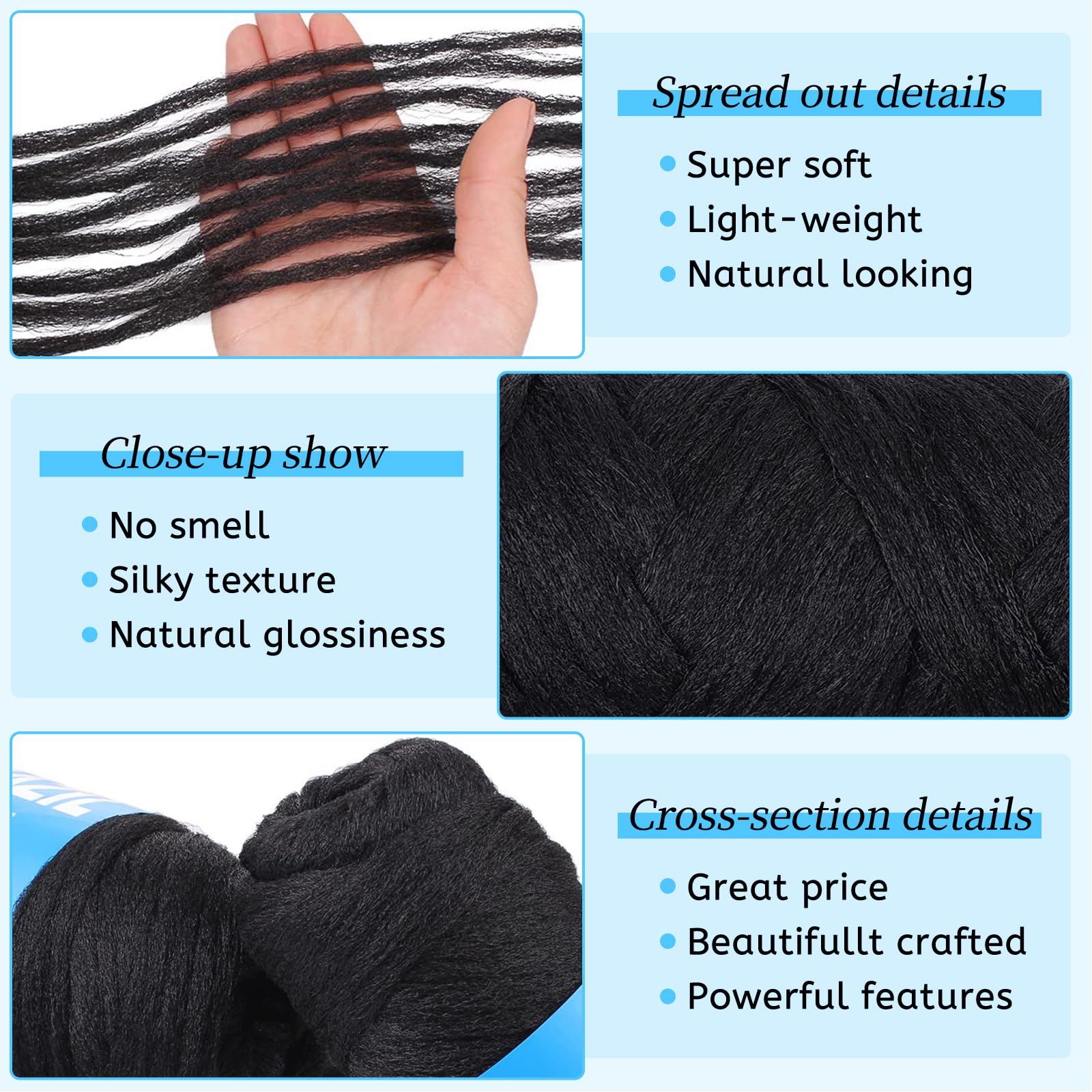 Ainimiu 4 Roll Brazilian Wool Hair for Braiding Faux Locs Crochet for Women Synthetic Braiding Hair Extensions - Image 3