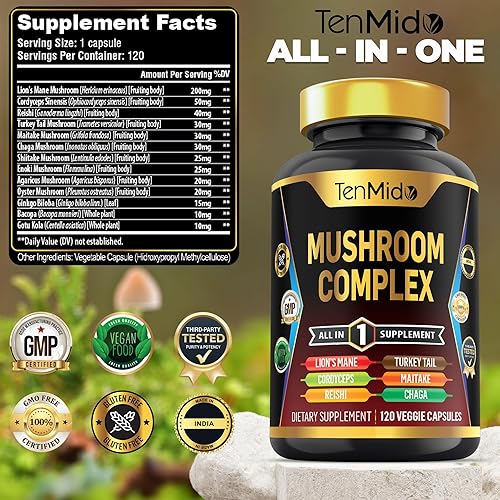 Miniatura 2 de Suplemento complejo de hongos  Fórmula 13 en 1  Mezcla setas melena de león, Cordyceps Sinensis, Reishi, cola de pavo, Maitake, Chaga, Shiitake,
