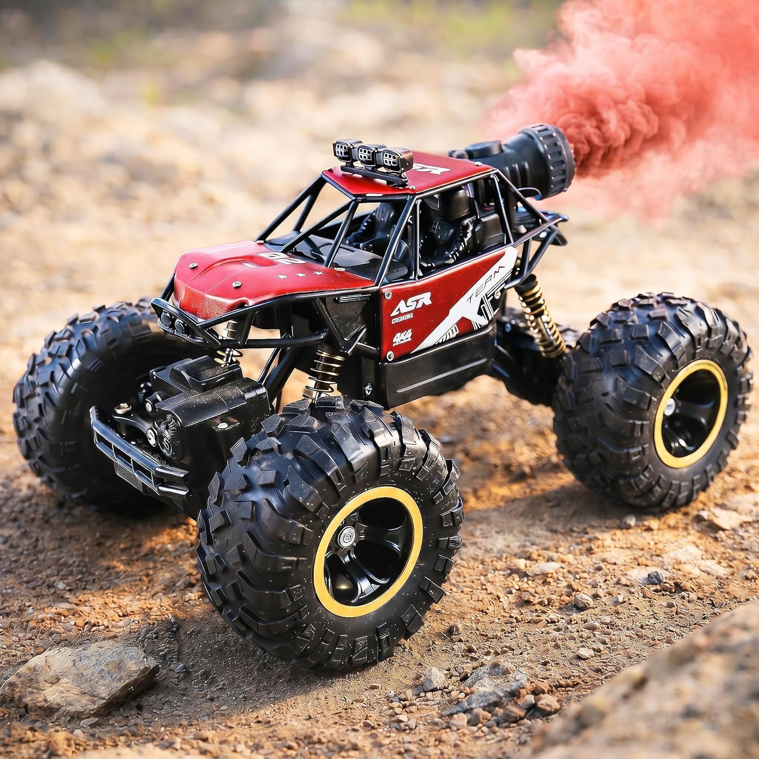 Toyshine 1:16 Scale 2.4Ghz Rechargeable Remote Control Alloy Off Road All Terrain Rock Crawler Fast Racing Toy Car inbuilt with Booster Spray Function and Long Battery Life for Kids Adults - Red-image-5