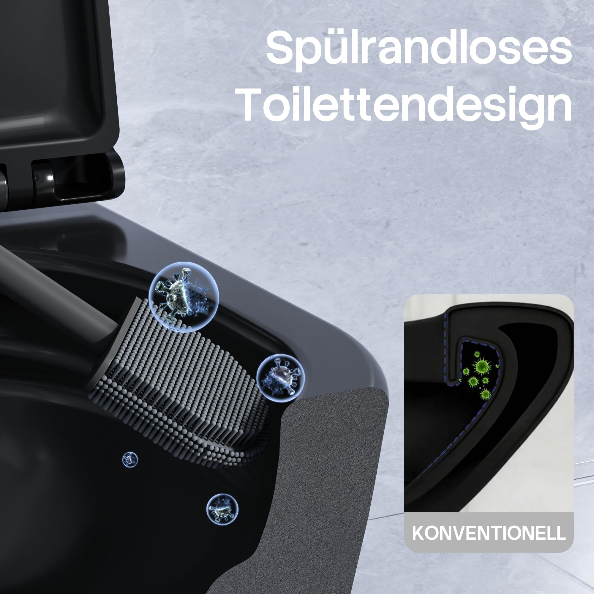 Spülrandloses Hänge-WC, Leises Und Wassersparendes Hochleistungs-Spülsystem, Wand-WC Mit Abnehmbarem WC-Sitz Mit Absenkautomatik, Mehrere Farben Verfügbar,49.5 cm (Schwarz Matt)
