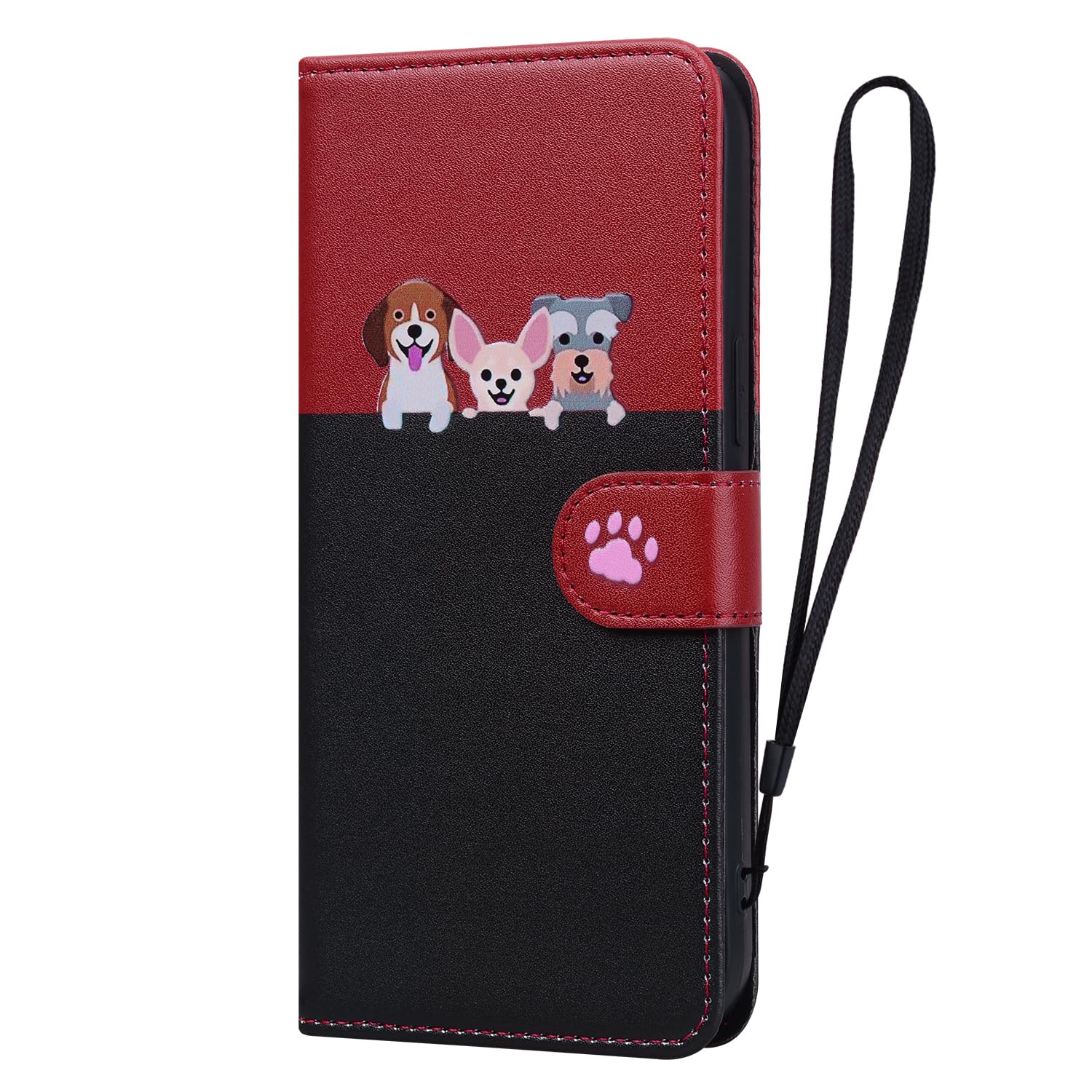 Skyhewen For Motorola Moto G15 Case, Moto G15 Power Case, PU Leather Flip Wallet Cute Case For Women Girls With [Kickstand] [Magnetic Clasp] [Card Holder] [Animal Pattern], Red & Cat