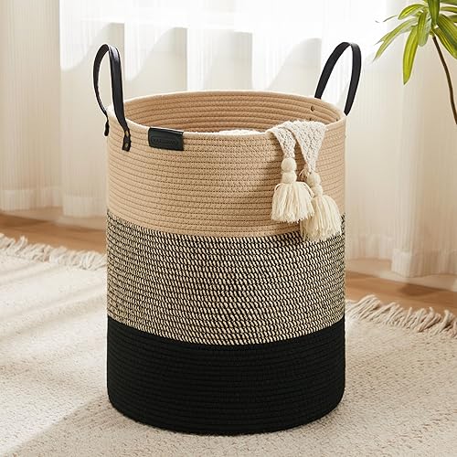 Cesta de cuerda de algodón para la ropa sucia, 58 litros, plegable, cesta de almacenamiento de ropa para mantas, organización de lavandería,