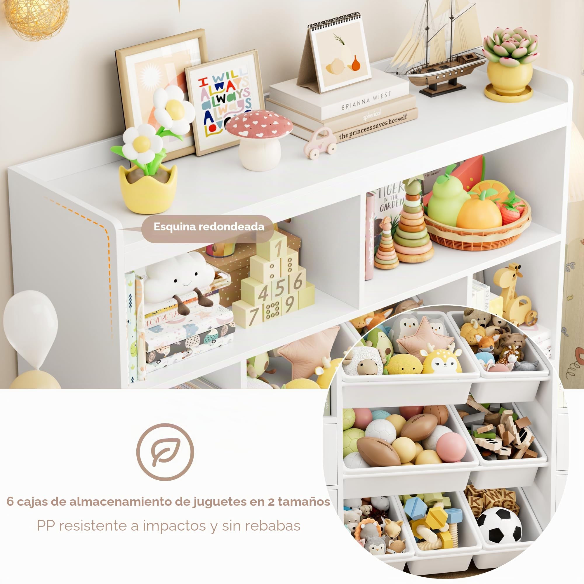 HOCSOK Mueble Almacenaje Juguetes, Mueble Juguetes Organizador, Librería Infantil Montessori, Estantería Infantil para Jugetes y Libros, Organizador Juguetes Infantil, Blanco, 122 x 118 x 30 cm