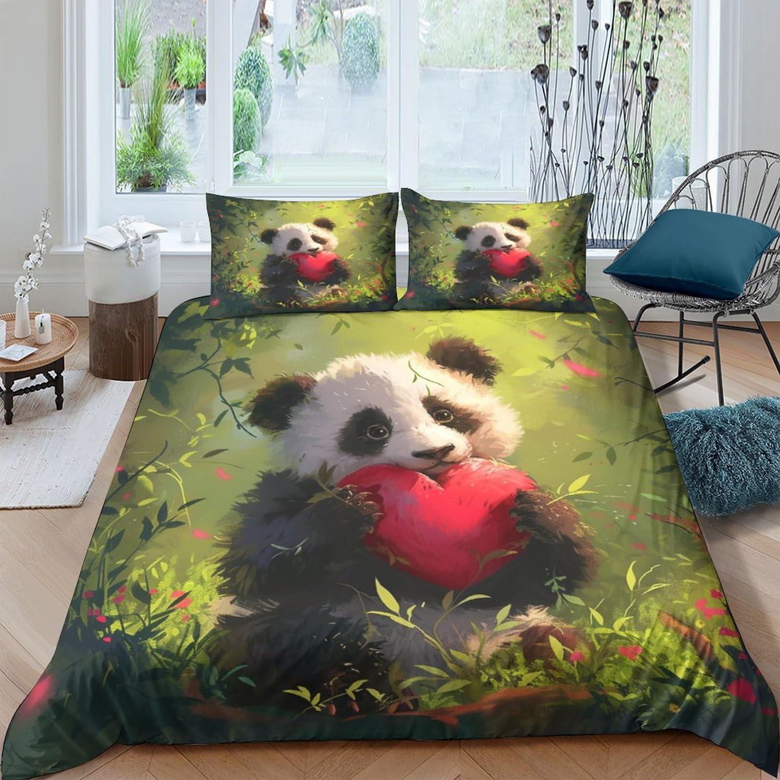 NRAOPEVVD Panda Duvet Cover Set 3 PCS Hotel Quality Quilt Cover Bedding Bed Covers with Pillowcases with Zipper Closure Breathable Stylish Comforter King（220x240cm）