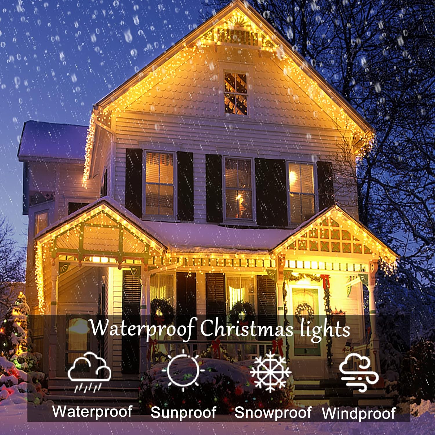 Christmas LED Icicle Lights Outdoor Decorations, 640 LEDs 66ft Hanging Fairy Curtain String Lights with 120 Drops 8 Modes Plug in Waterproof for Holiday House Windows Tree Outside Decor, Warm White
