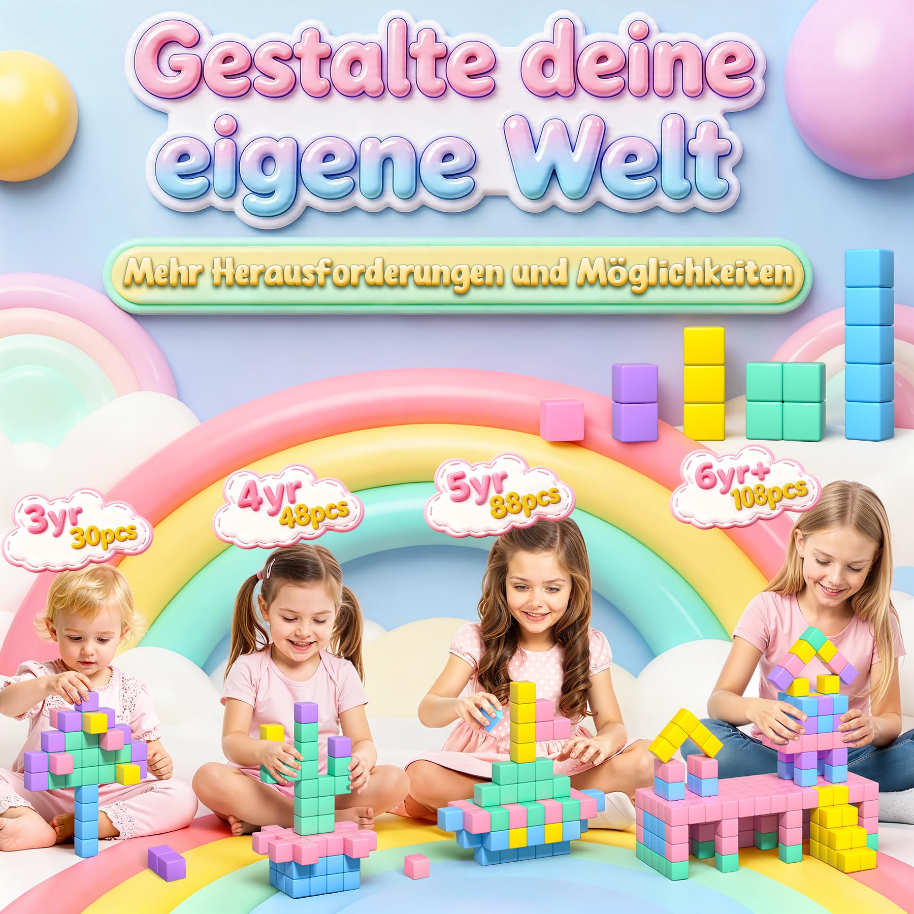 Magnetische Bausteine 48PCS Montessori Spielzeug ab 3 Jahre Kreatives Magnetspielzeug Set mit Aufbewahrungstasche