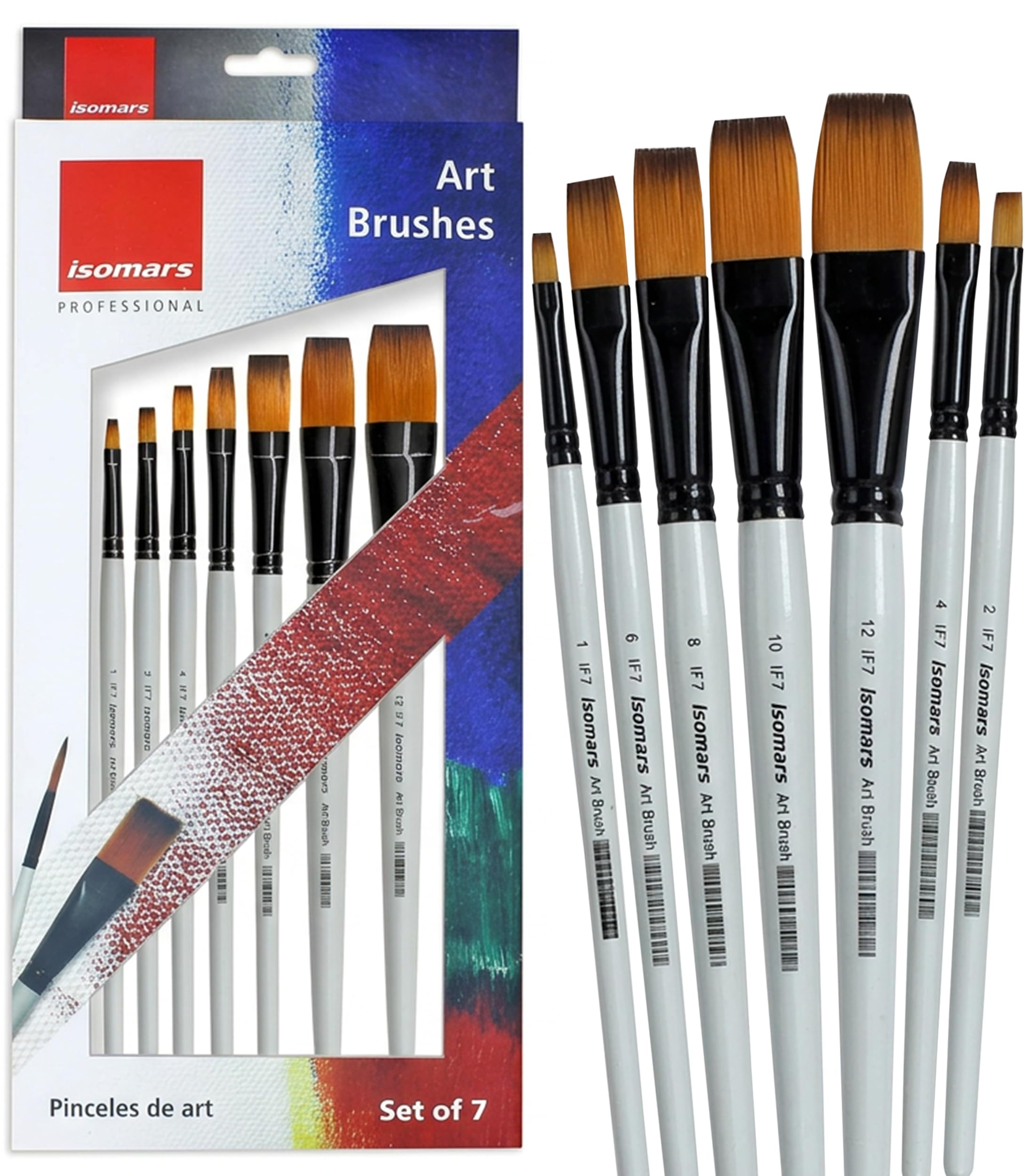 Isomars Professional Flat Paint Brush Set of 7 Synthetic Bristles
