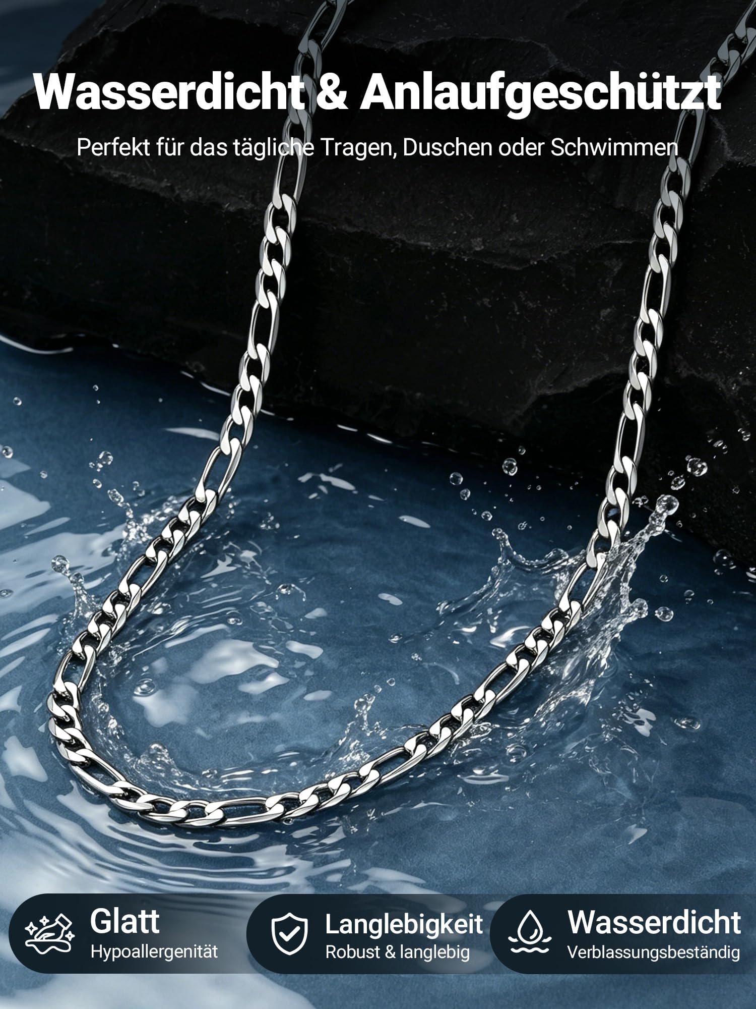 PROSTEEL Herren Halskette Figaro Kette Edelstahl Ketten Silber/Gold/Schwarz Breite 4mm/6mm/9mm/13mm Länge 36-76cm Schmuck für Männer
