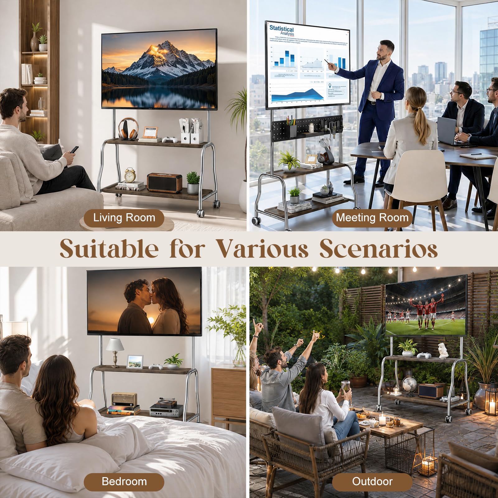 Carrello TV mobile 32‑75" per TV piatte e curve