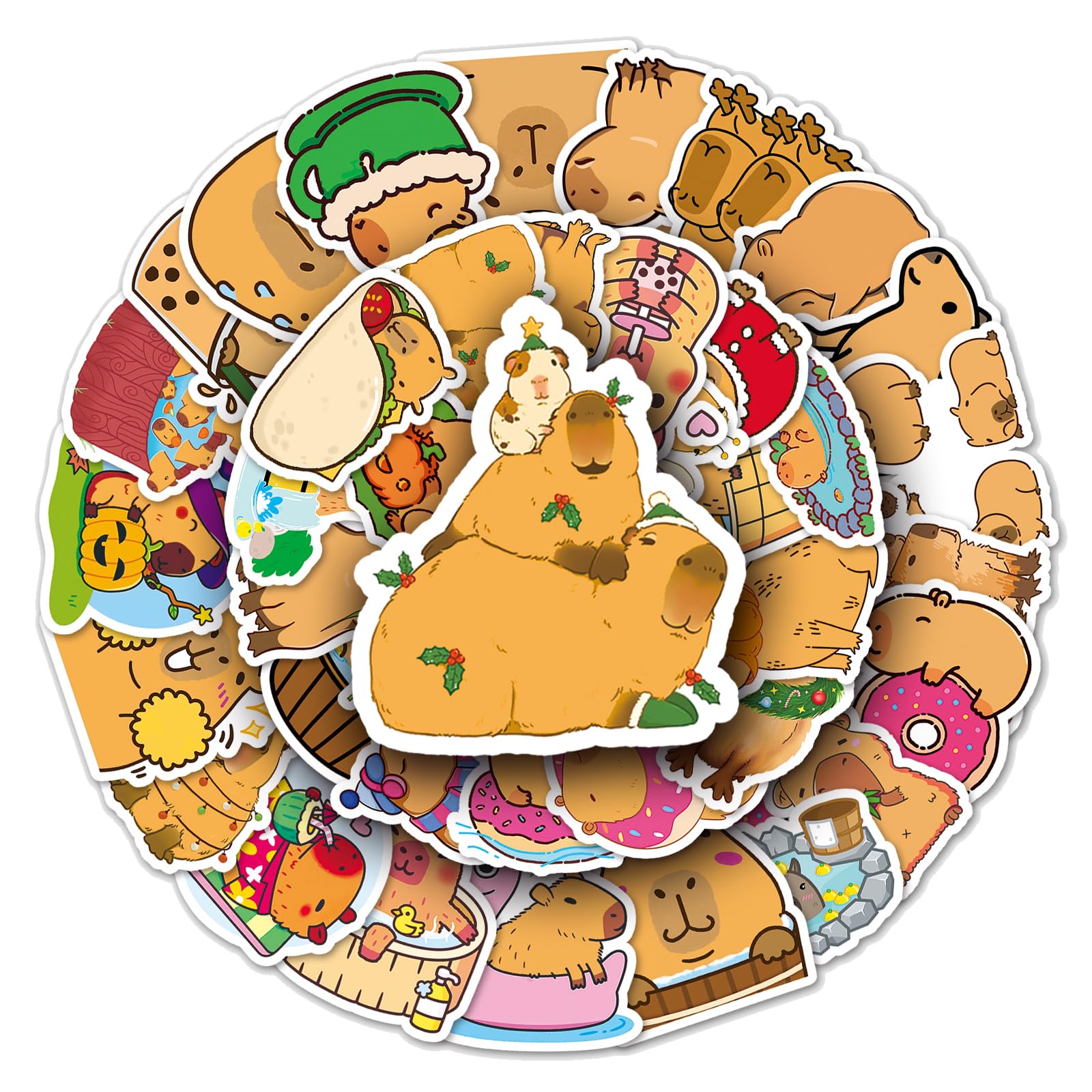 Capybara Stickers for Kids,50 Pcs Kawaii Animal Stickers for Crafting Scrapbooking and Party Decorations,Great Sticker Pack Selection for Kids Teens Adults