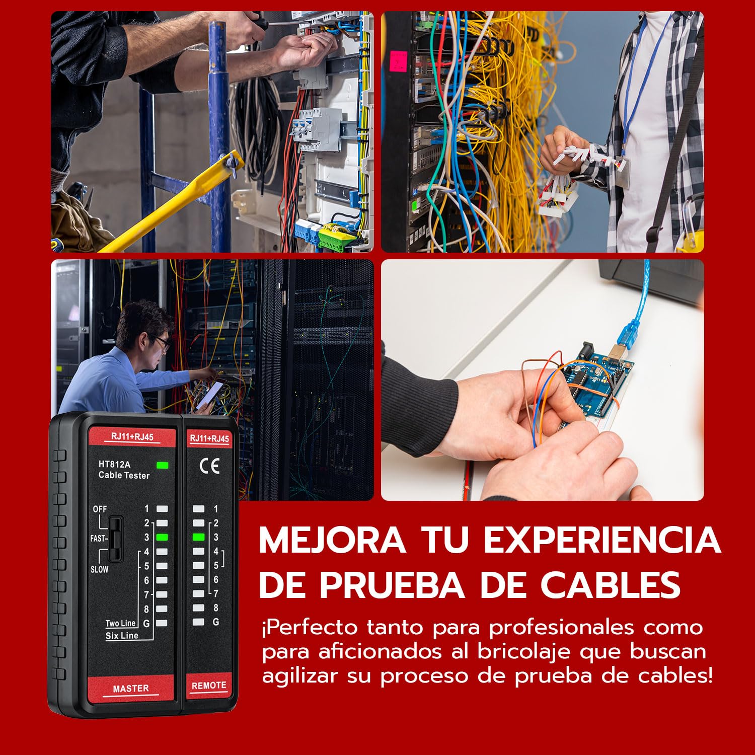 Mcbazel Tester para Cables de Red RJ11 RJ45, Comprobador de Cable de LAN, Comprobador de Cable Telefónico, Cable de Conexión para CAT6A, CAT6, CAT5E, CAT5
