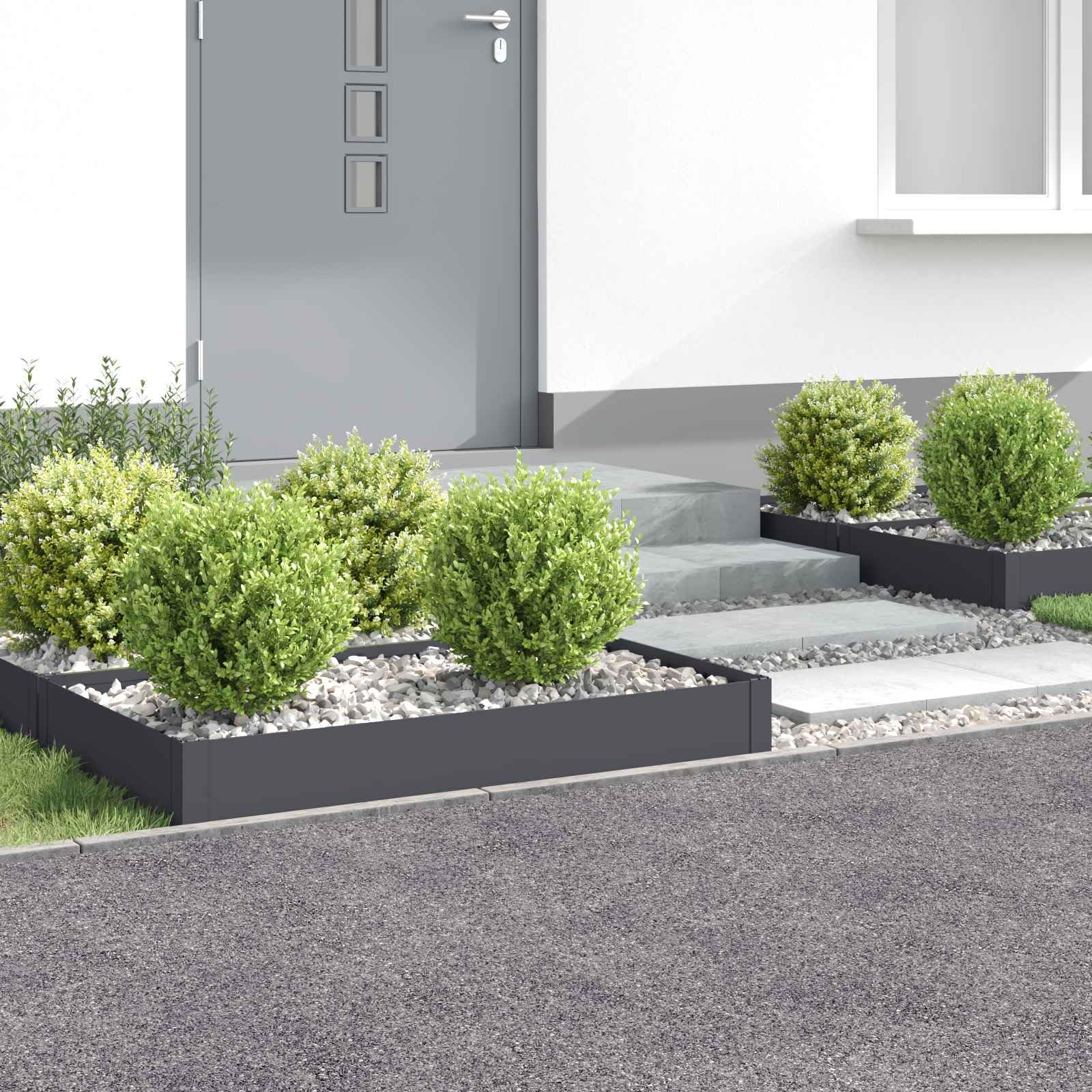Lot de 4 bordures de pelouse - 100 x 60 x 20 cm - En acier - Anthracite - Pour chemin de jardin