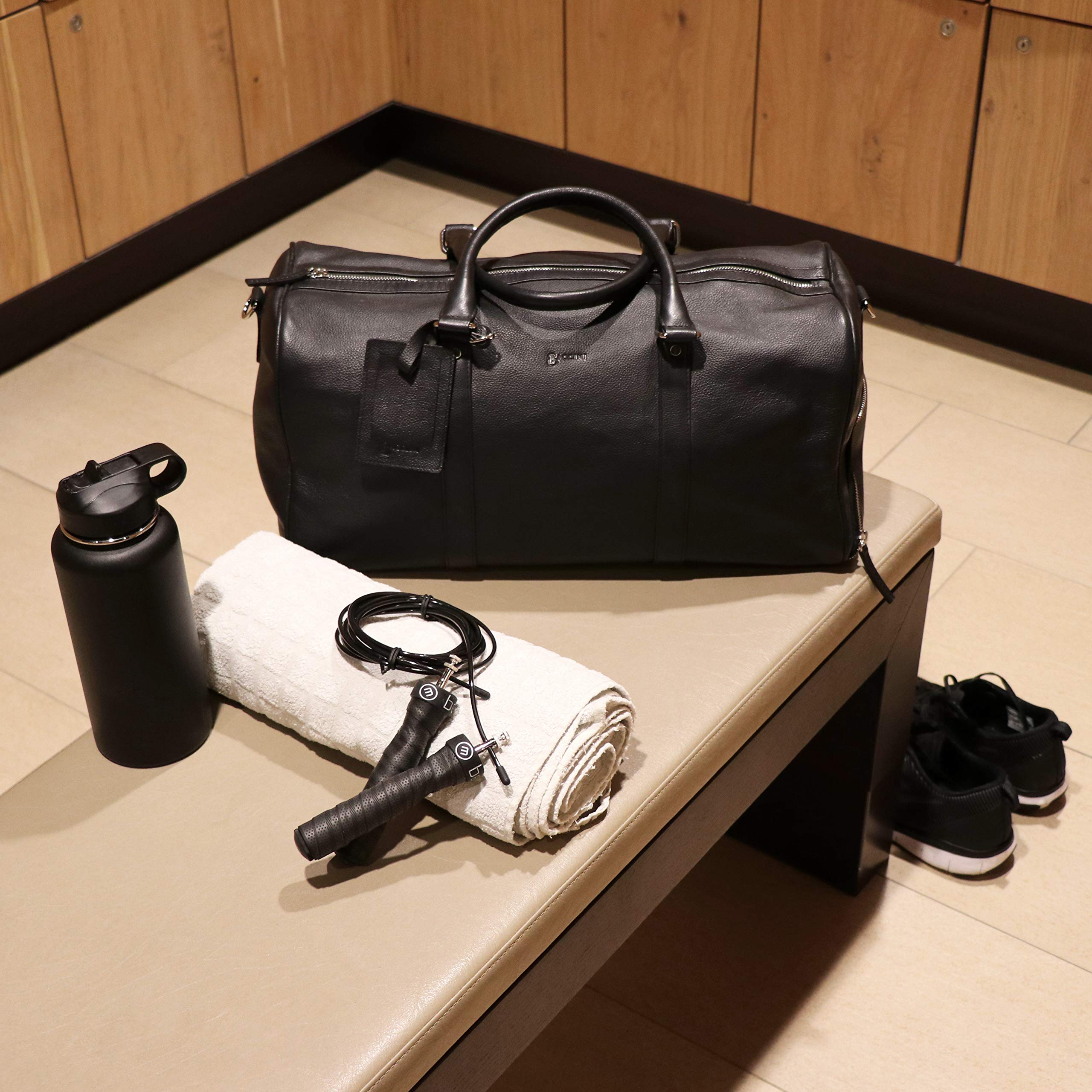 BACCINI® borsa viaggio tracolla vera pelle FLORIAN grande borsone bagaglio a mano sportiva duffle bag weekend uomo donna nero prodotto artigianale