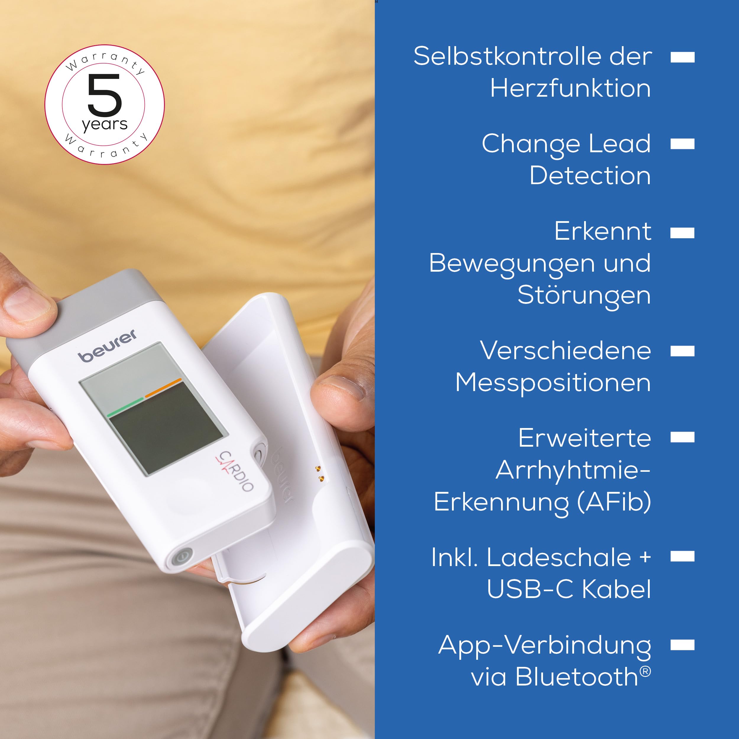 Beurer ME 95 Mobiles EKG, 1-Kanal EKG zur Aufzeichnung des Herzrhythmus, EKG Gerät für Zuhause, erkennt Vorhofflimmern, mit Akku, Herzfrequenzmonitor mit App, Datenübertragung zu Apple Health und co