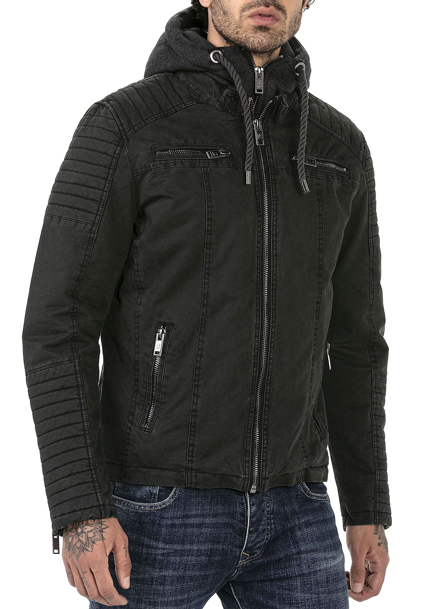 RED BRIDGE Jacke für Herren Winterjacke Übergangsjacke mit Kapuze Gesteppt Biker-Jacke