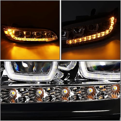 Miniatura 6 de DNA MOTORING HL-HAY-011-CH Par de faros LED de doble proyector secuencial de señal de giro de persecución cromada con Quad Halo DRL compatible con