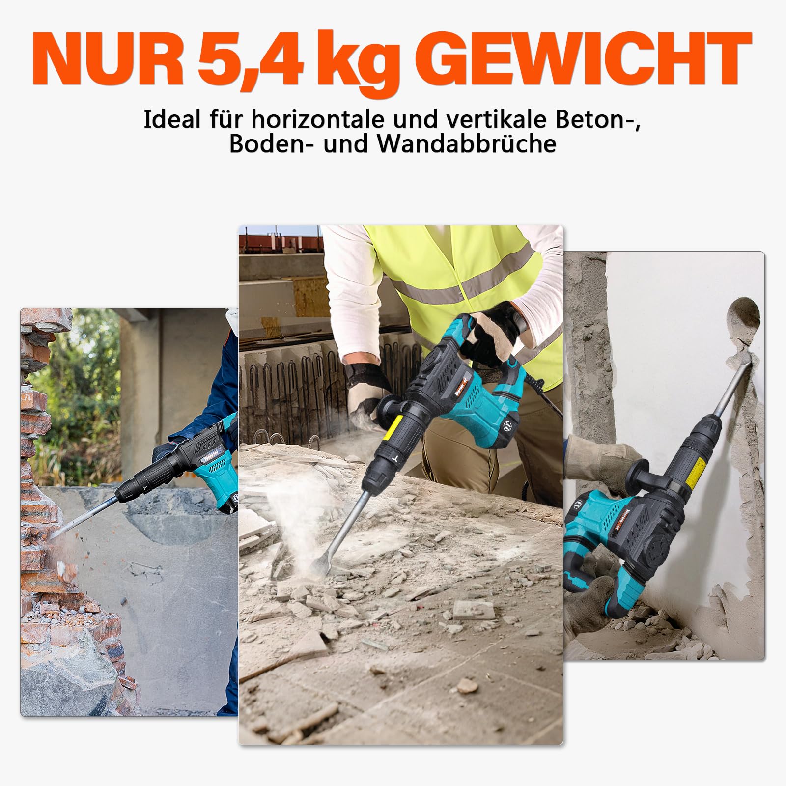 Berserker SDS-Max Abbruchhammer 1300W 15J Stemmhammer 230V für Beton 45HMC