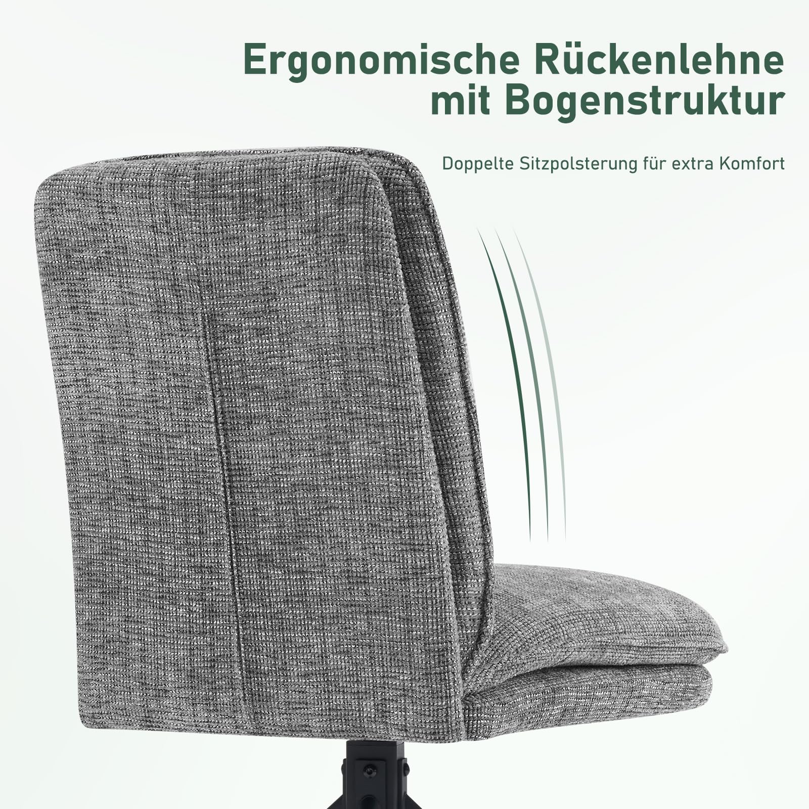 2er Set 360° Drehbar Esszimmerstühle Grau, Ohne Armlehnen, Doppelte Polsterung & Bogen-Rückenlehne, Chenille mit Drehfunktion & justierbaren Bodenschonern, Moderne Esszimmerstühle