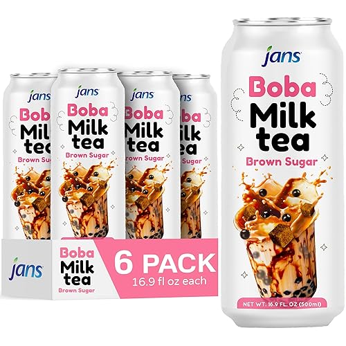 Jans Boba Milk Tea Sabor a azúcar moreno, bebidas de té de leche espesas dulces y cremosas con boba de burbujas de tapioca, té taiwanés boba lechoso