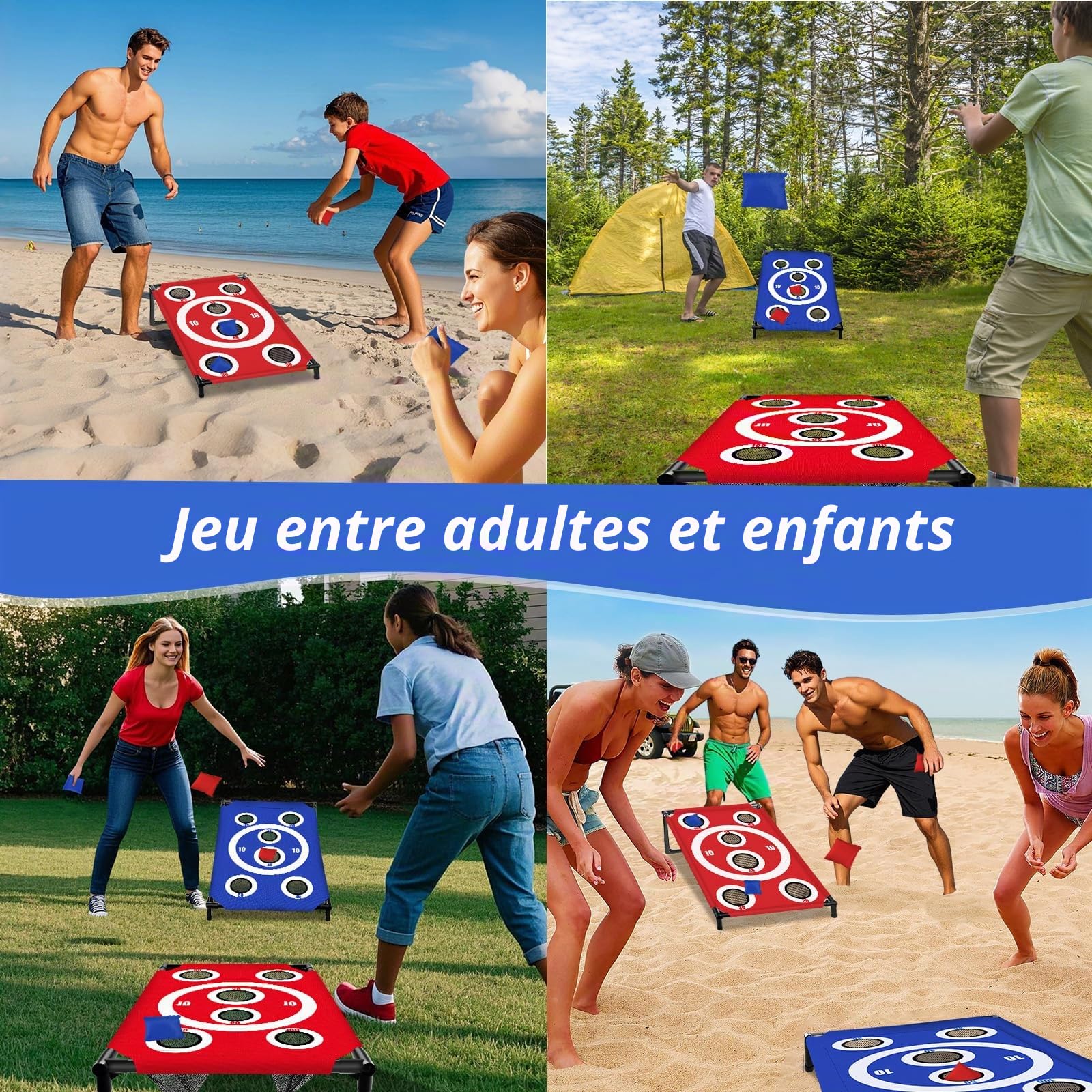 NZQXJXZ Jeu Corn Hole pour Famille et Adultes, 3 x 2 Ft Cornhole Jeu Portable avec 8 Sacs de Haricots et Sac de Transport, Idéal pour l'extérieur, l'intérieur, l'arrière-Cour, la Pelouse, la Plage