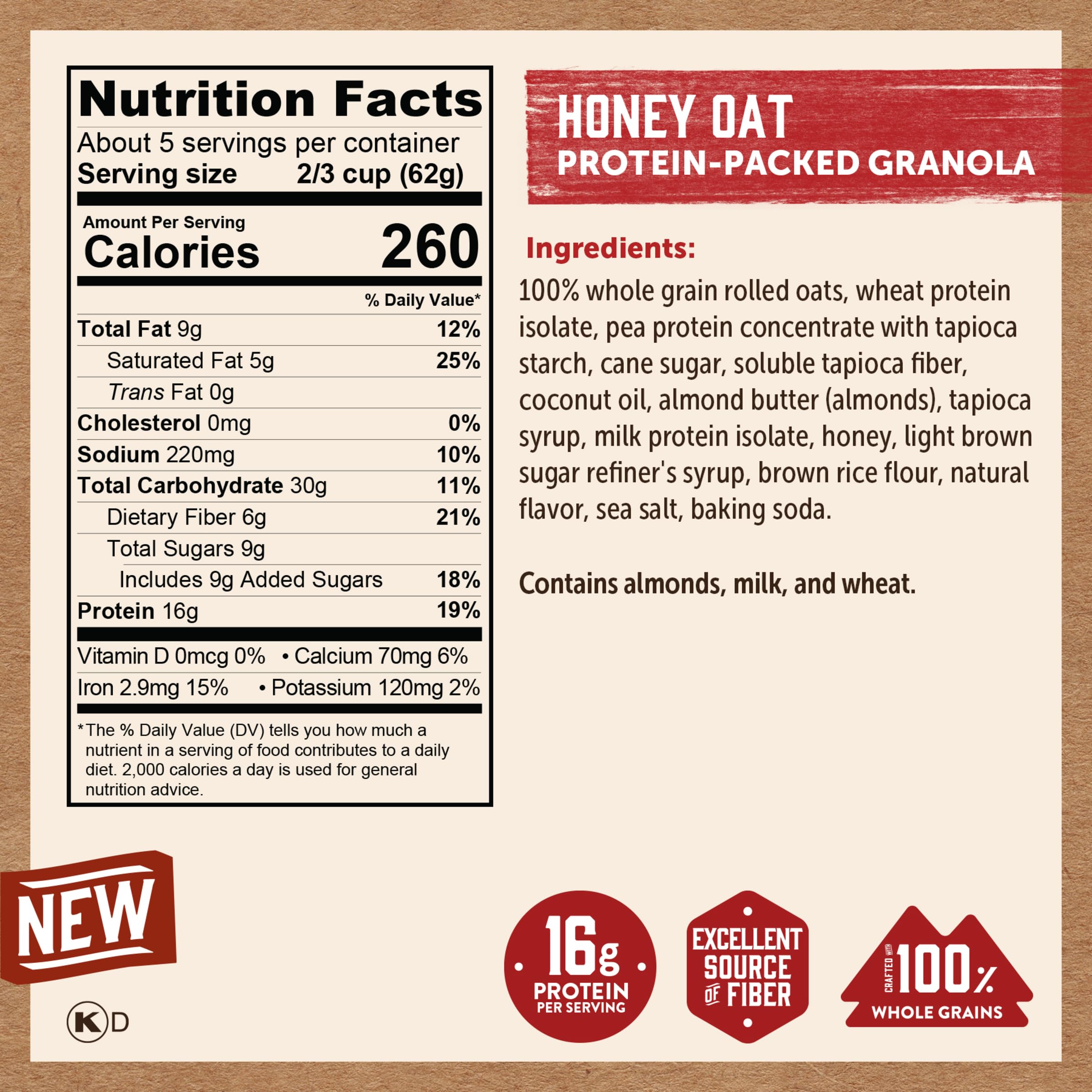 Kodiak Cakes Muesli, avena con miel, rica en proteínas, 100% grano entero (5 bolsas)