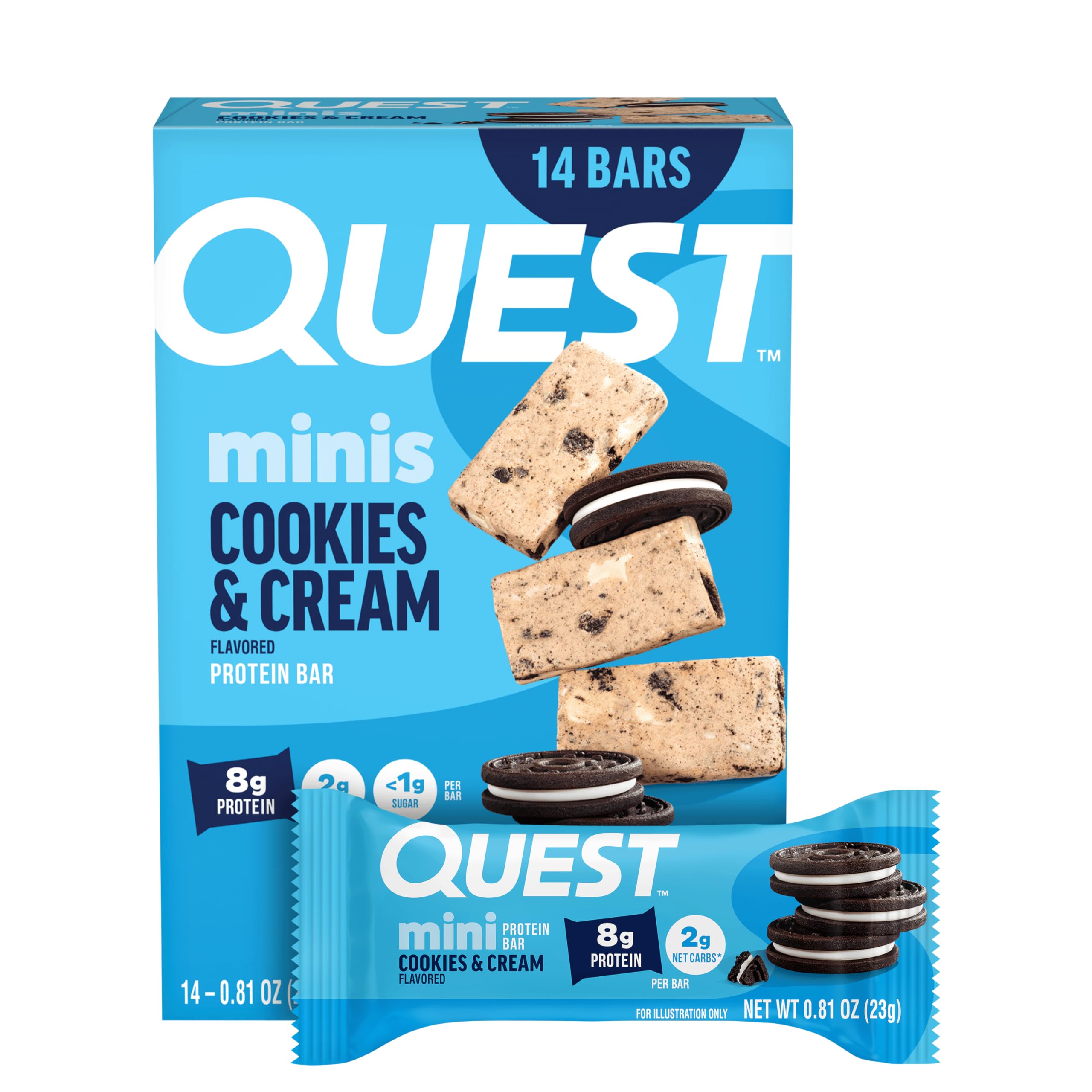 Quest Mini Cookies & Cream Protein Bars, 8g Protein, 1g Sugar, 2g Net Carbs, Gluten Free, 14 Bars 322g-image-18
