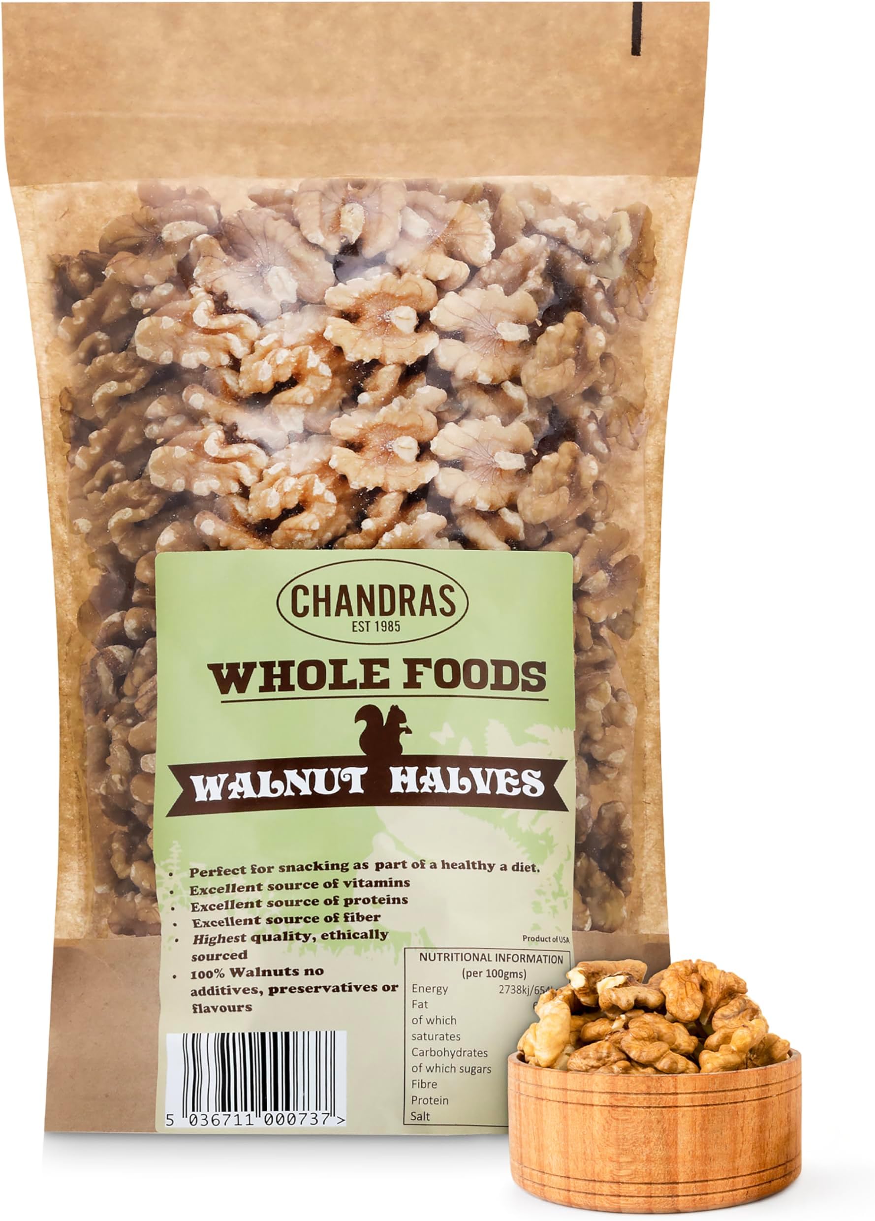 Whole Foods – Walnuts Halves 1KG - Low-GI Walnut Halves for Snacking, Smoothies, Baking & Cooking - Gluten-Free, Keto & Vegan-Friendly Sliced Nuts, Rich in Protein & Vitamins & Fibre