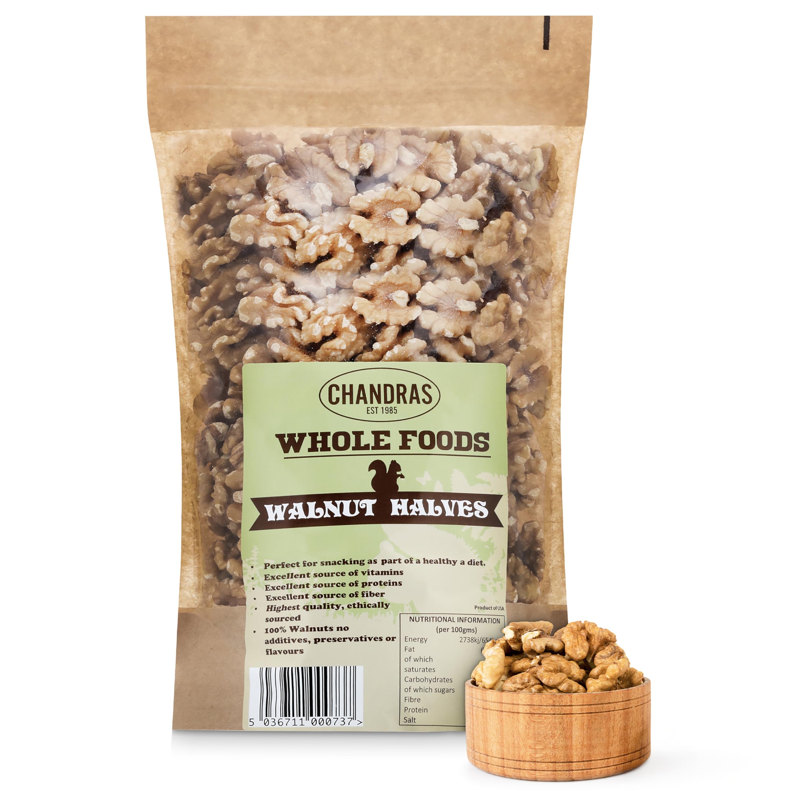 CHANDRAWhole Foods – Walnuts Halves 1KG - Low-GI Walnut Halves for Snacking, Smoothies, Baking & Cooking - Gluten-Free, Keto & Vegan-Friendly Sliced Nuts, Rich in Protein & Vitamins & Fibre