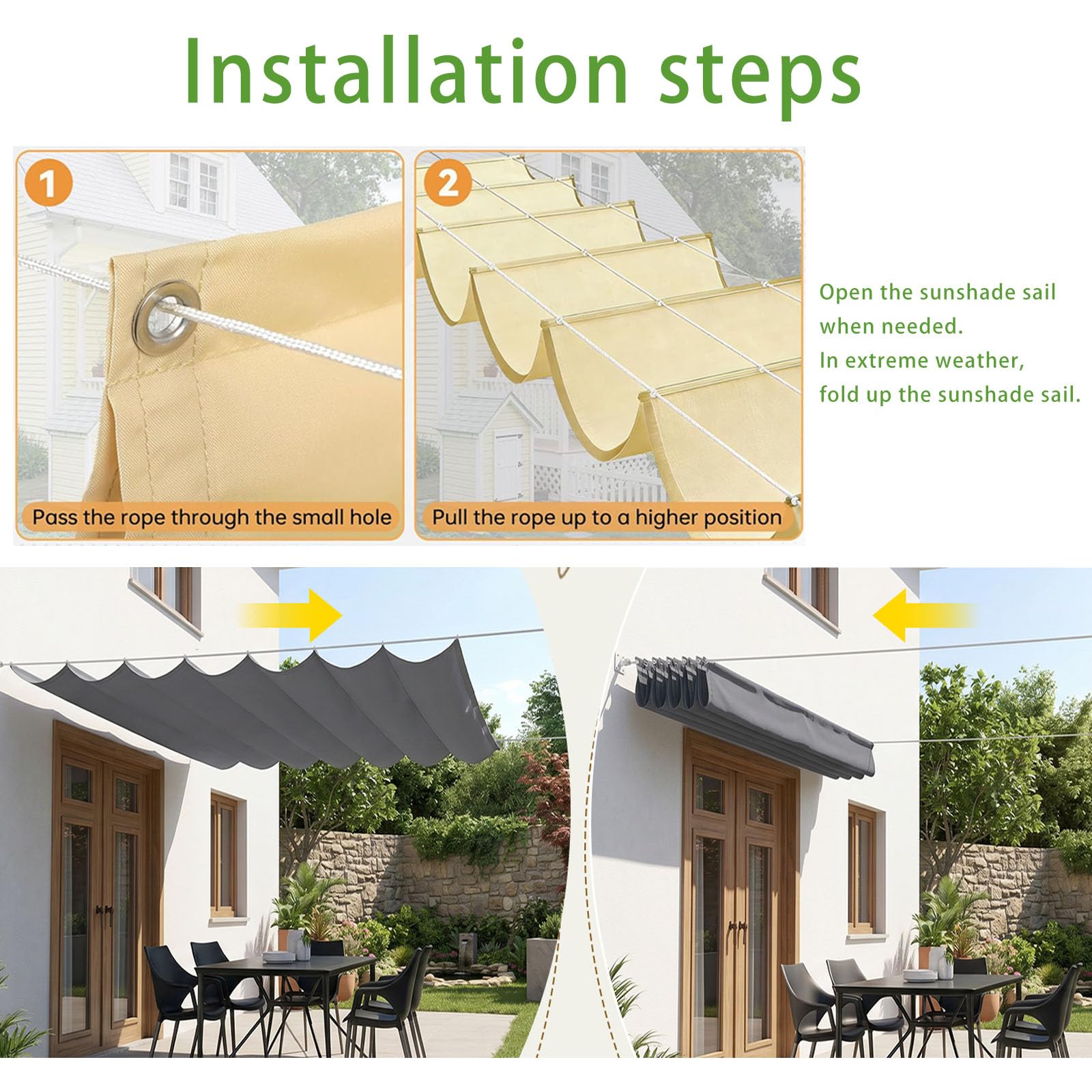 Einziehbare Welle Sonnensegel 2.2 x 4 m Nach Maß Wetterfest Verstellbar Wellenmarkise mit Ösen Und Kordel für Garten Pergola Balkon Terrasse Outdoor, orange