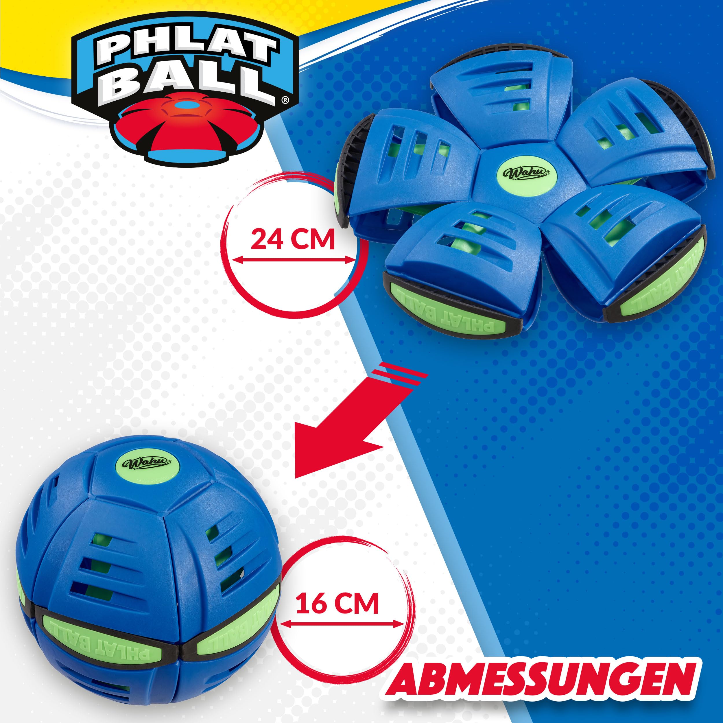 Wahu PHLAT BALL Classic Blau Frisbee Ball In Einem –  Transformierbare Wurfscheibe – Outdoor-Spiel Für Kinder Ab Jahren – 22,9  Cm Frisbee,