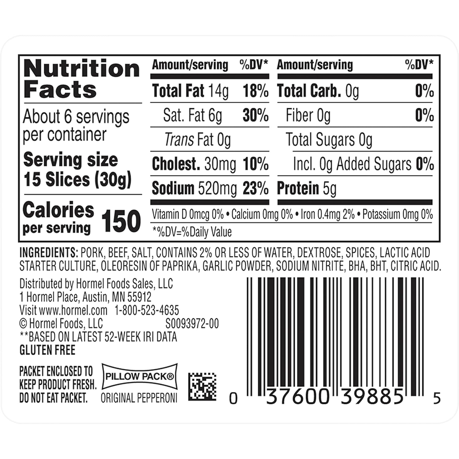 Hormel Pepperoni, Original, 6 oz