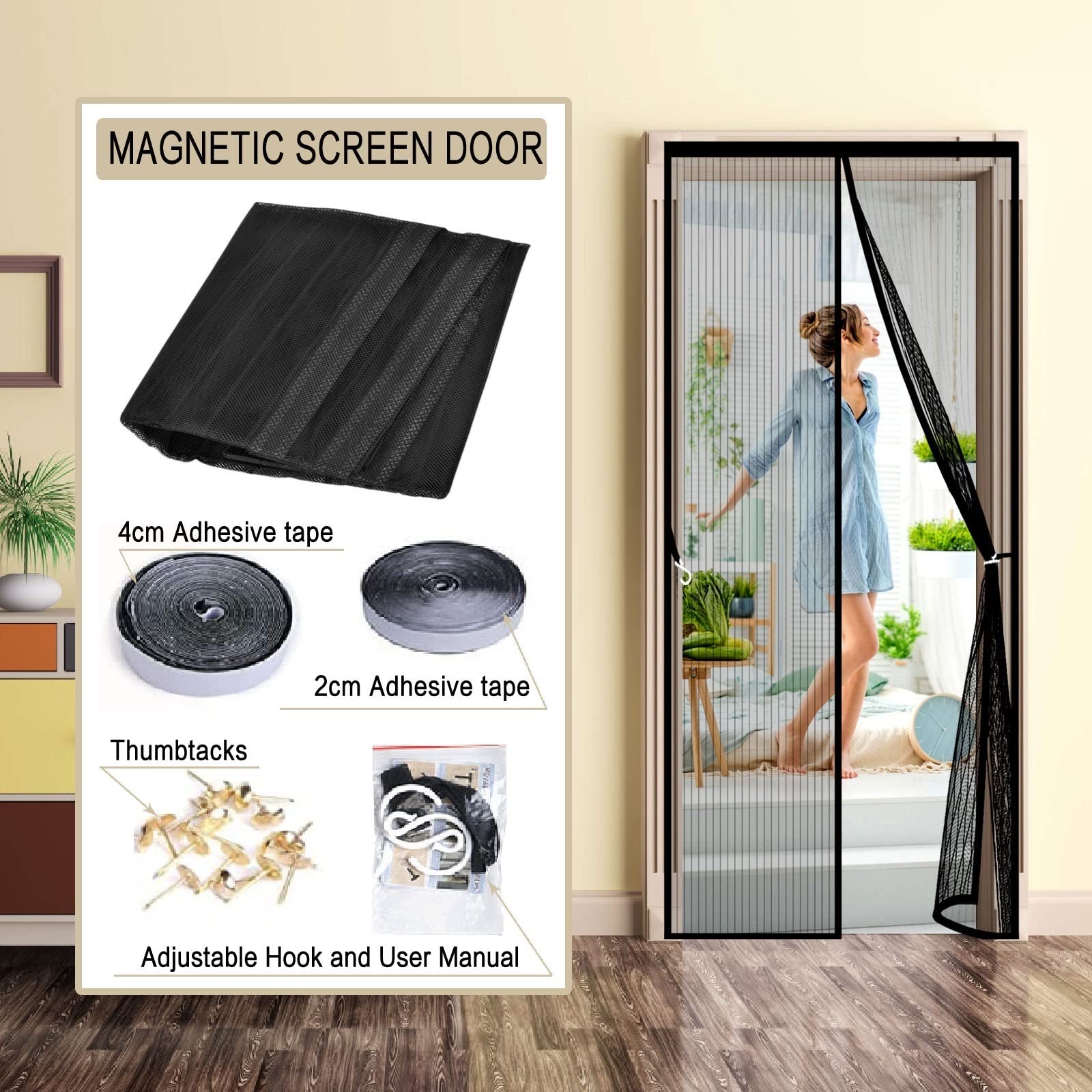 Zanzariera Magnetica per Porte 195 x 210 cm Chiusura Automatica Traspirante Protezione Insetti Tenda Anti Zanzare Insetti Totalmente Magnetica, Acile Installare per roulotte, camper, Grigio