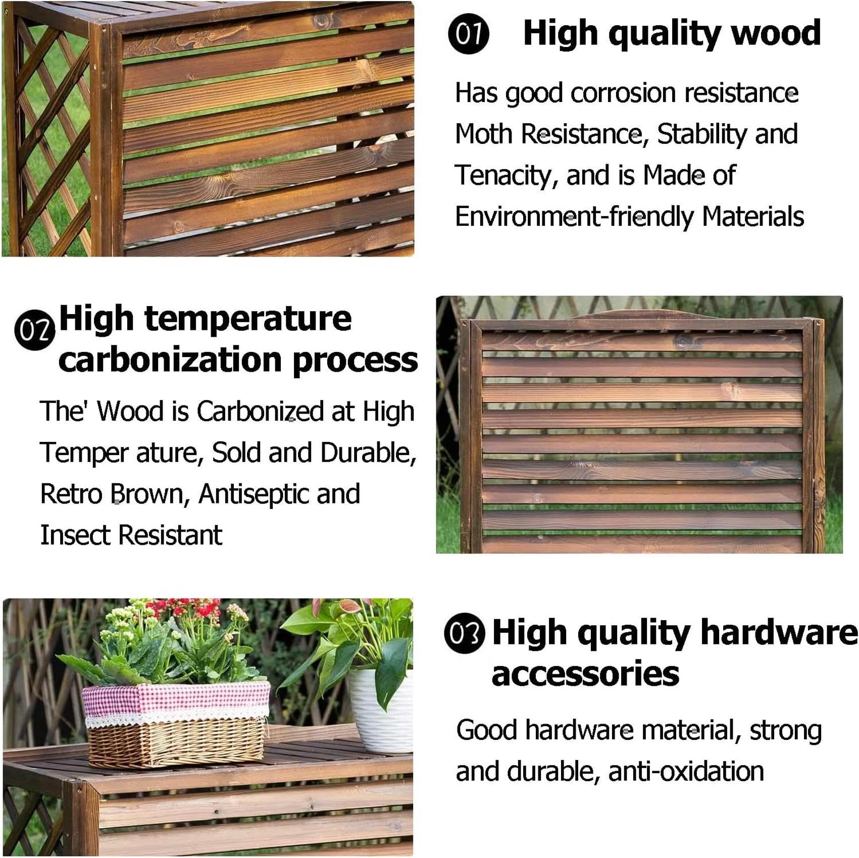 Drewniana osłona klimatyzatora - Slish zewnętrzna obudowa klimatyzatora, kratki ochronne do klimatyzatorów i pomp ciepła, Ele e, odporna na warunki atmosferyczne konstrukcja, wszechstronna